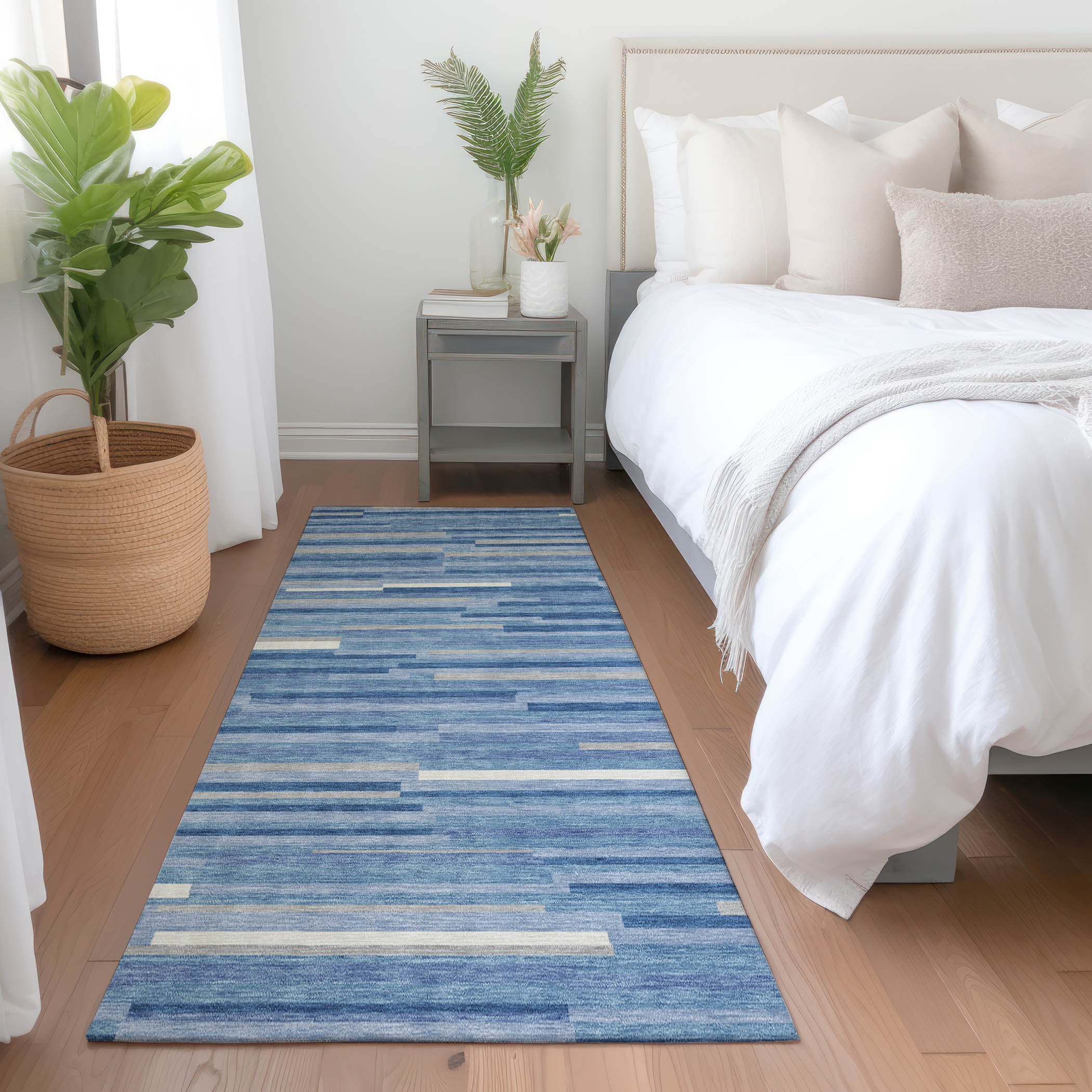 Cartagena Machine Washable Transitional Sky Blue Rug 2'3" x 7'6" #shape_Runner