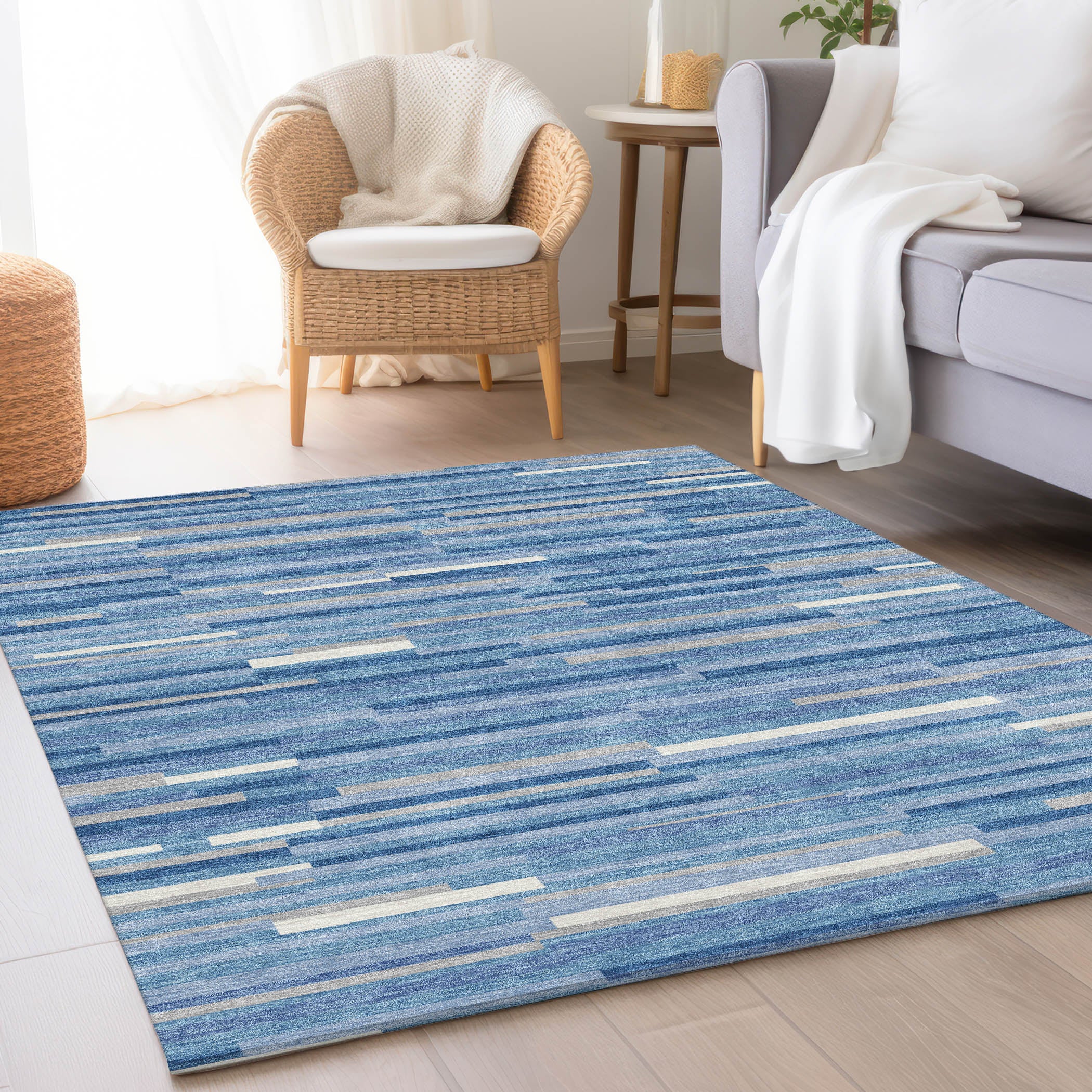 Cartagena Machine Washable Transitional Sky Blue Rug 2'6" x 3'10" #shape_Rectangle