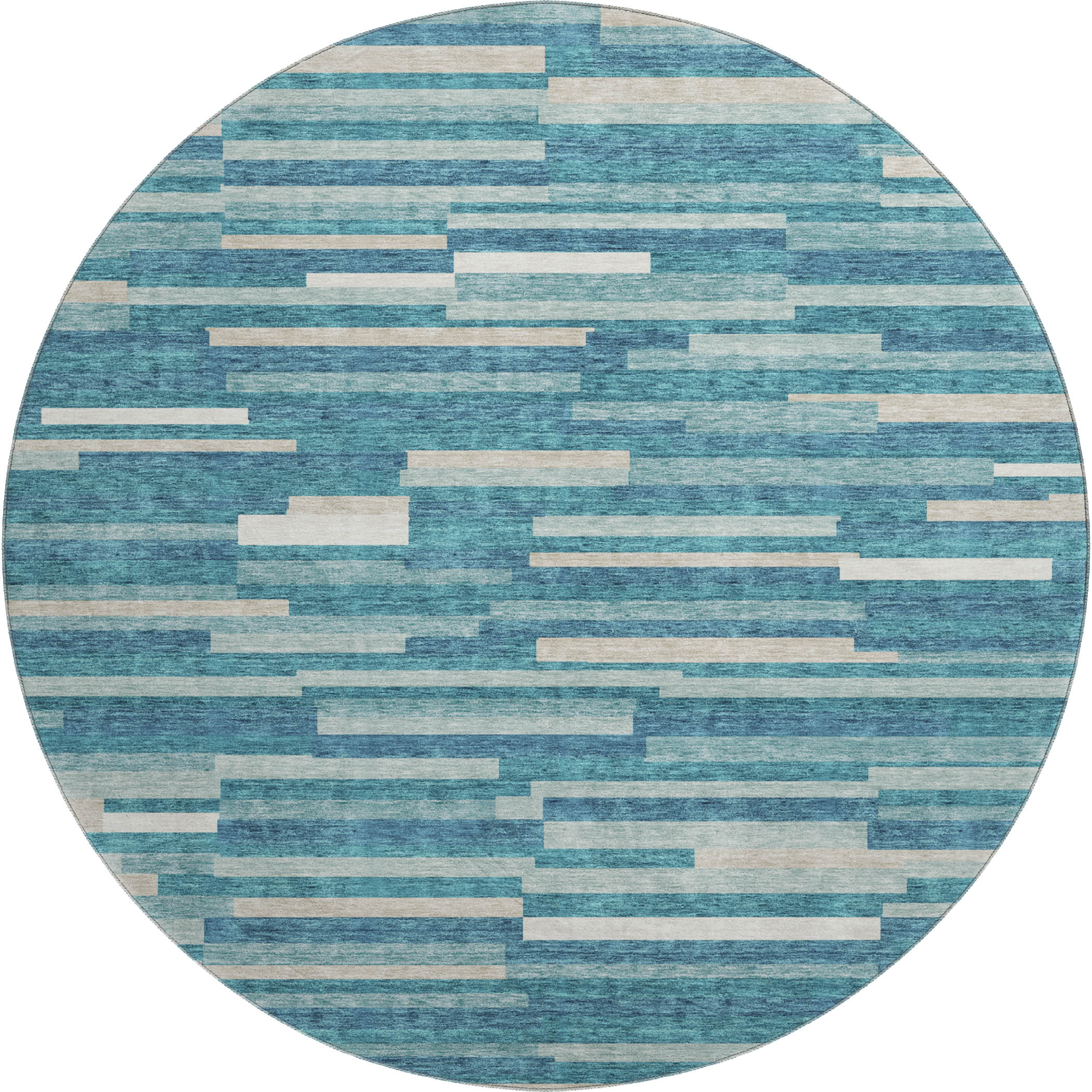 Cartagena Machine Washable Transitional Teal Rug 8' x 8' #shape_Round