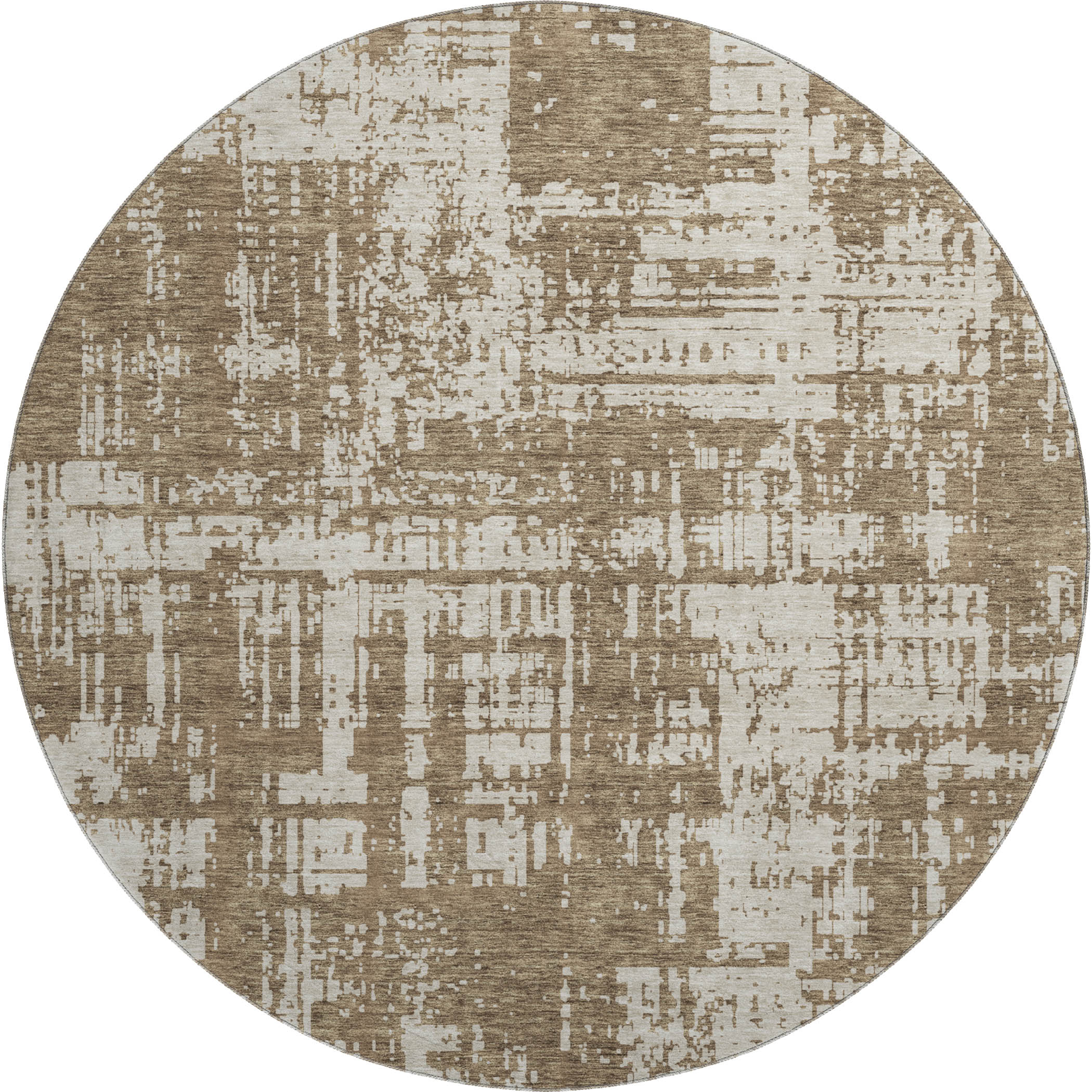 Queenstown Machine Washable Transitional Brown Rug 8' x 8' #shape_Round