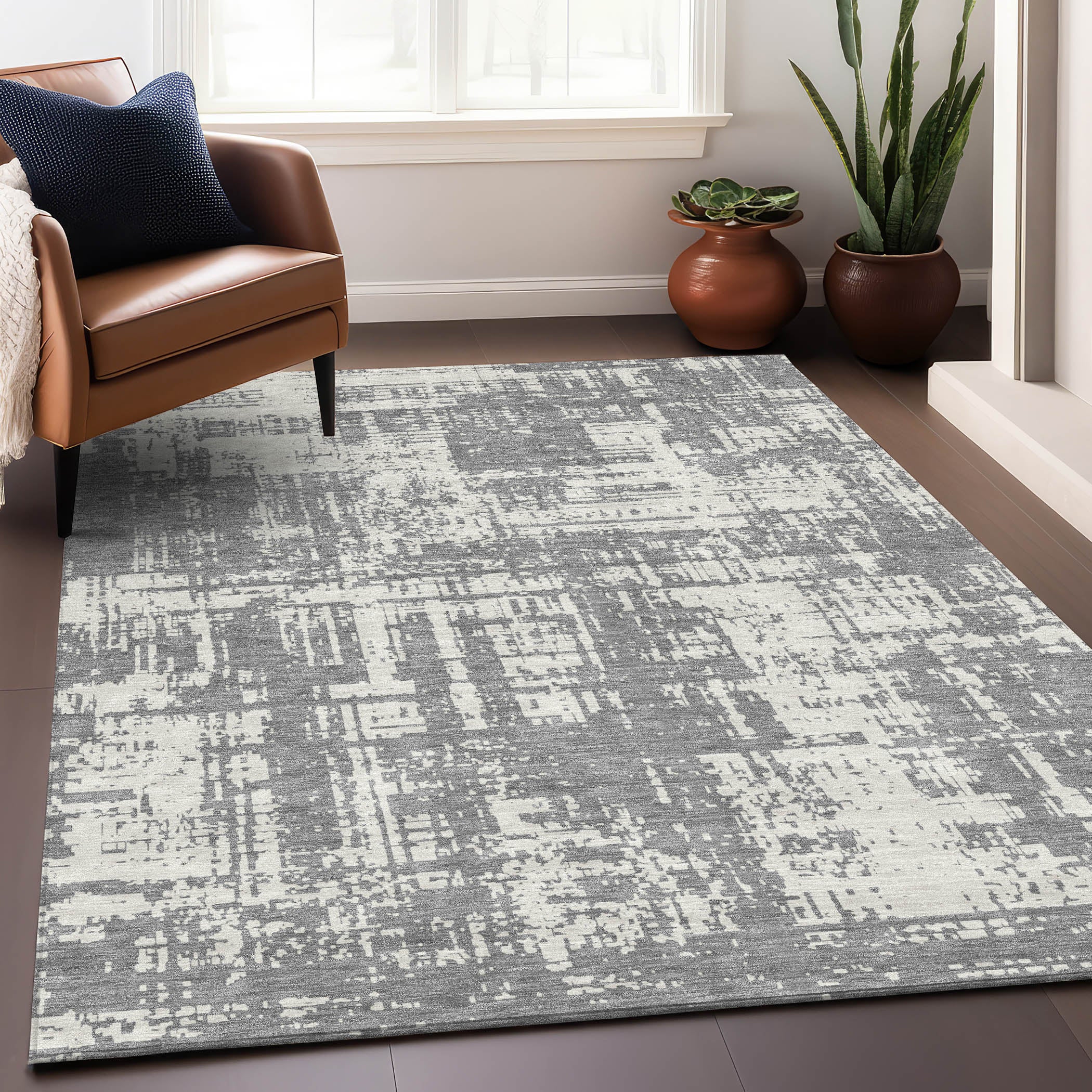 Queenstown Machine Washable Transitional Gray Rug 2'6" x 3'10" #shape_Rectangle
