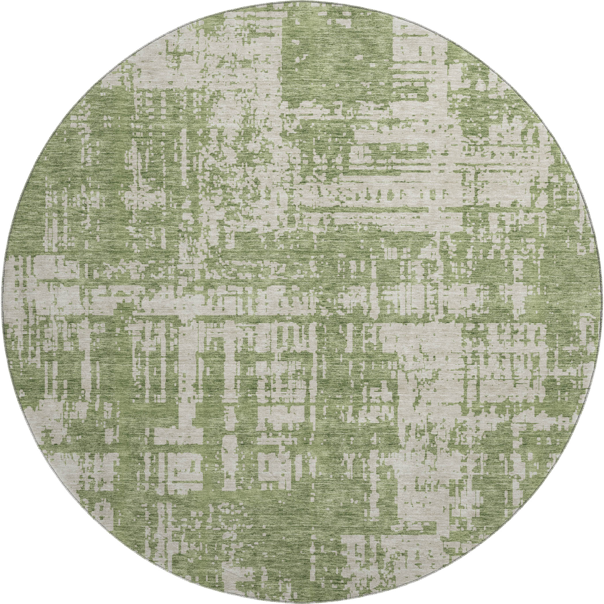 Queenstown Machine Washable Transitional Green Rug 8' x 8' #shape_Round