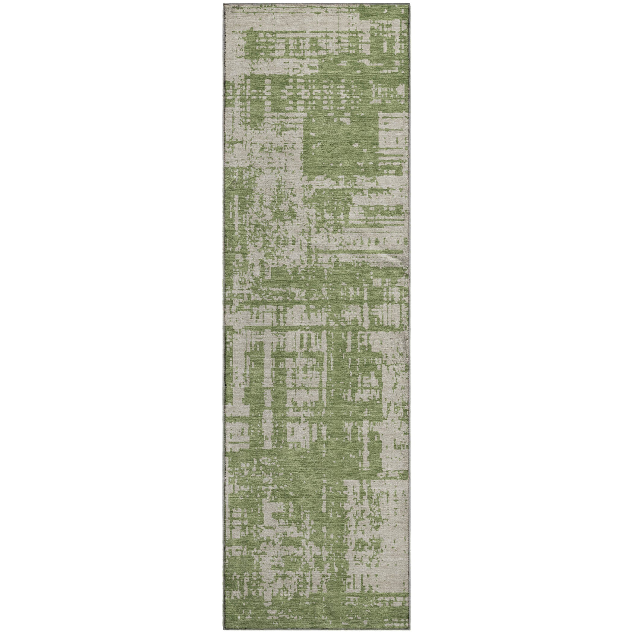 Queenstown Machine Washable Transitional Green Rug 2'3" x 7'6" #shape_Runner