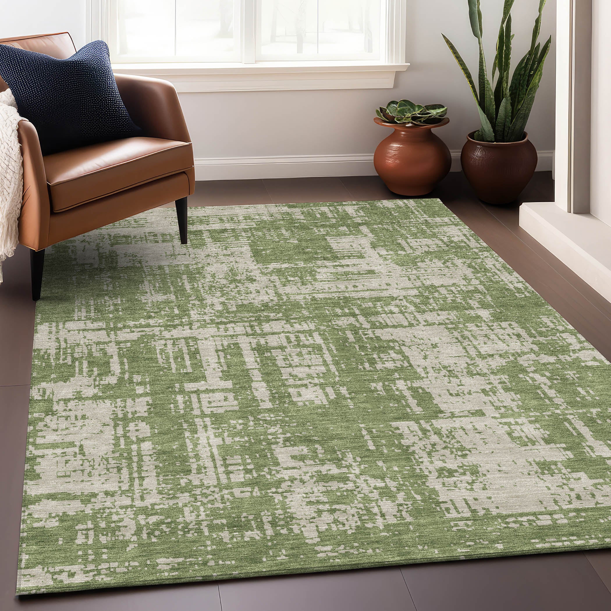 Queenstown Machine Washable Transitional Green Rug 2'6" x 3'10" #shape_Rectangle