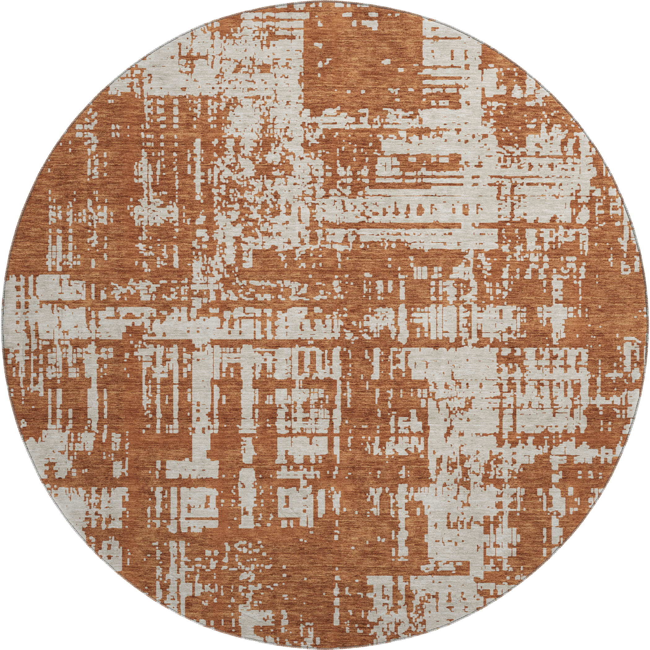 Queenstown Machine Washable Transitional Paprika Orange Rug 8' x 8' #shape_Round