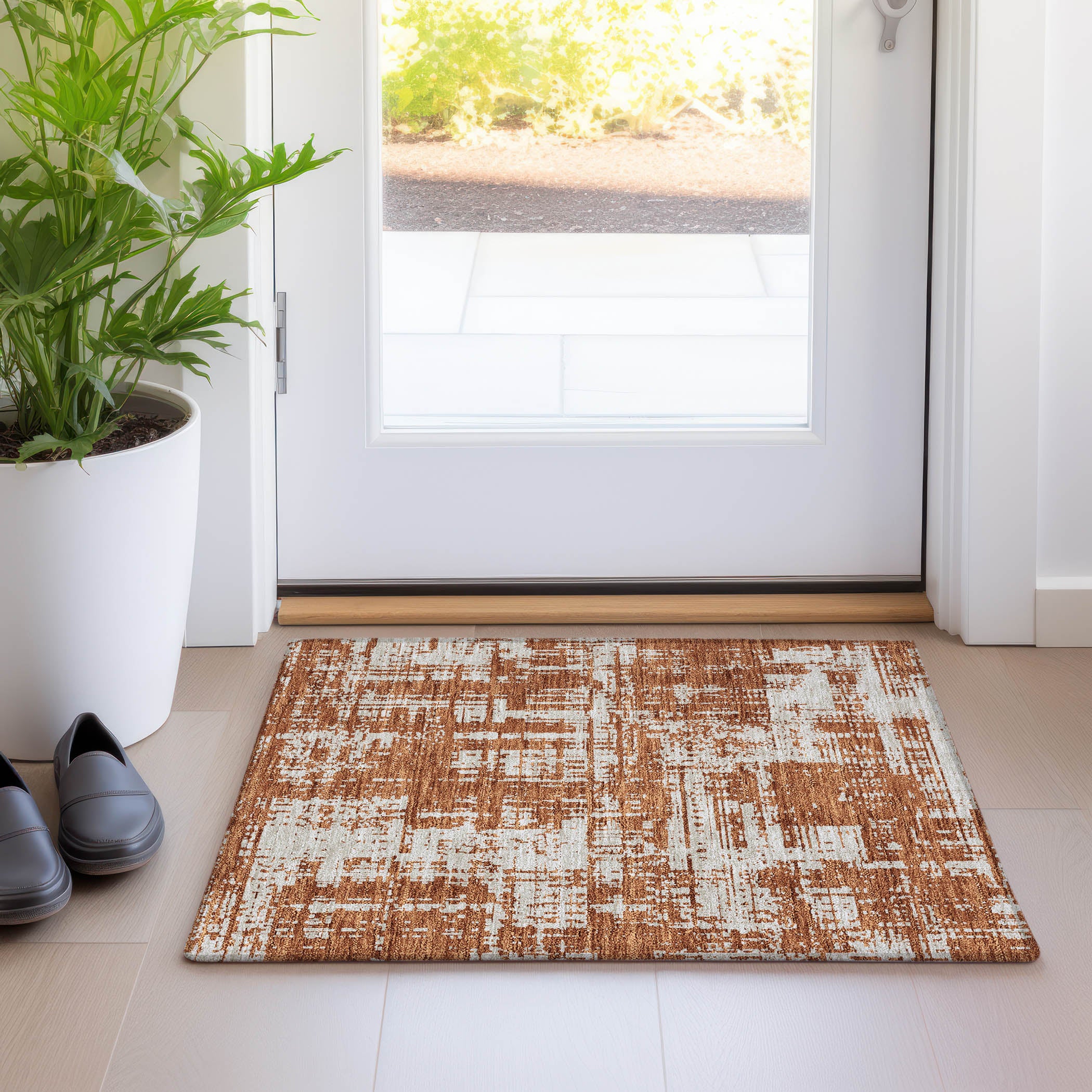 Queenstown Machine Washable Transitional Paprika Orange Rug 1'8" x 2'6" #shape_Rectangle