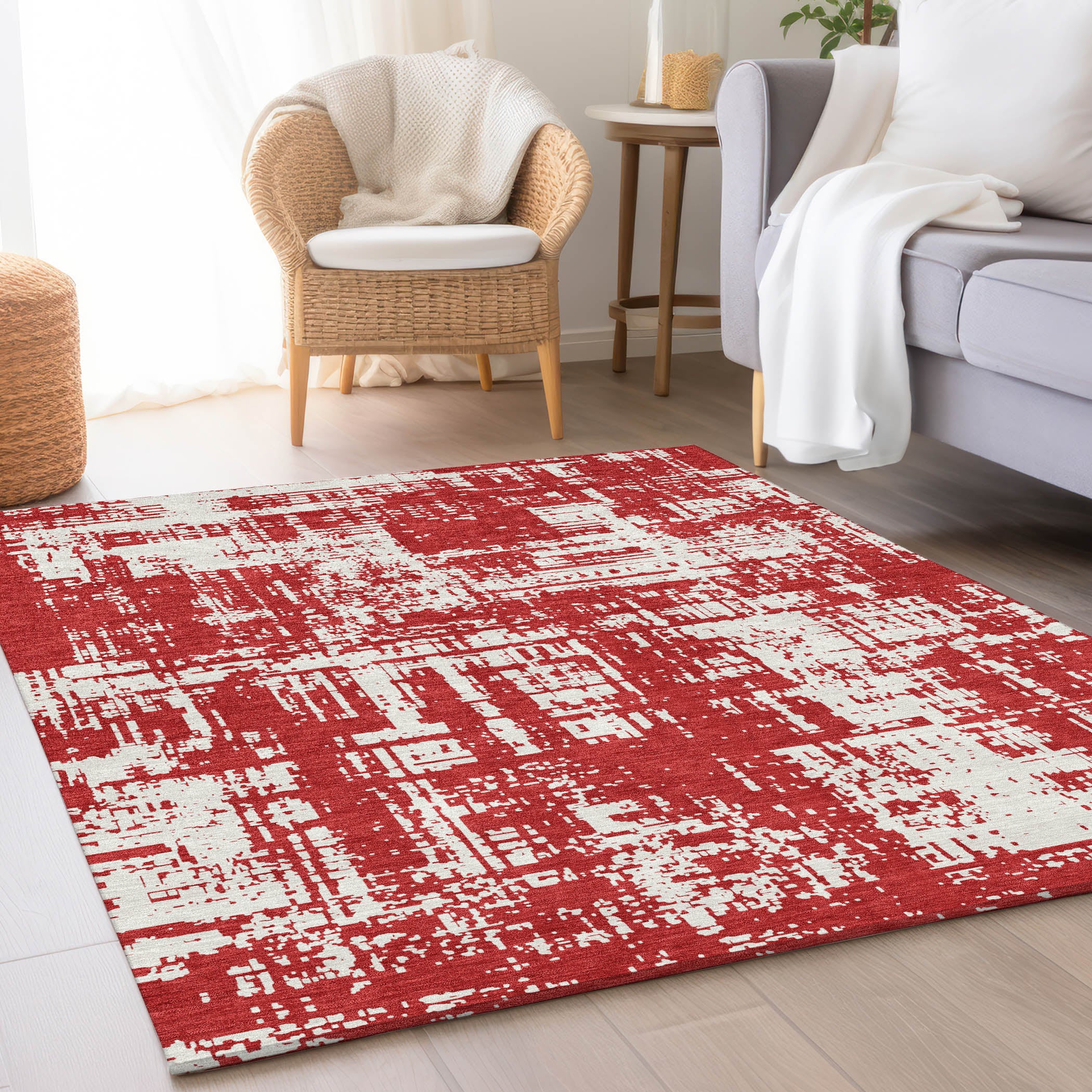 Queenstown Machine Washable Transitional Red Rug 2'6" x 3'10" #shape_Rectangle