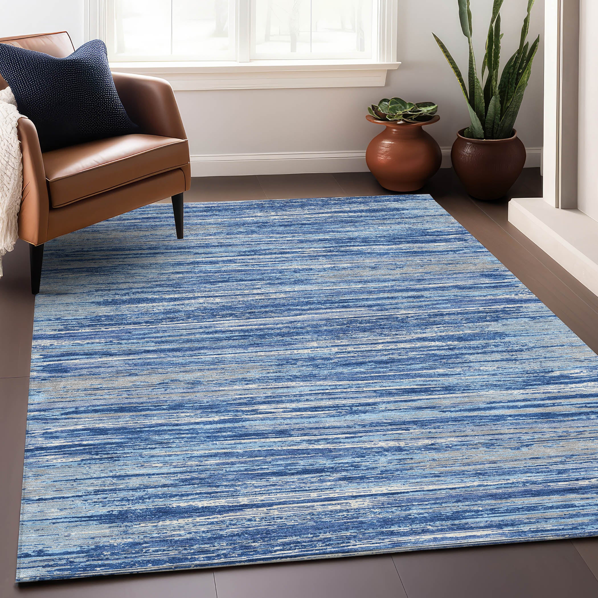 Seoul Machine Washable Transitional Blue Rug 2'6" x 3'10" #shape_Rectangle