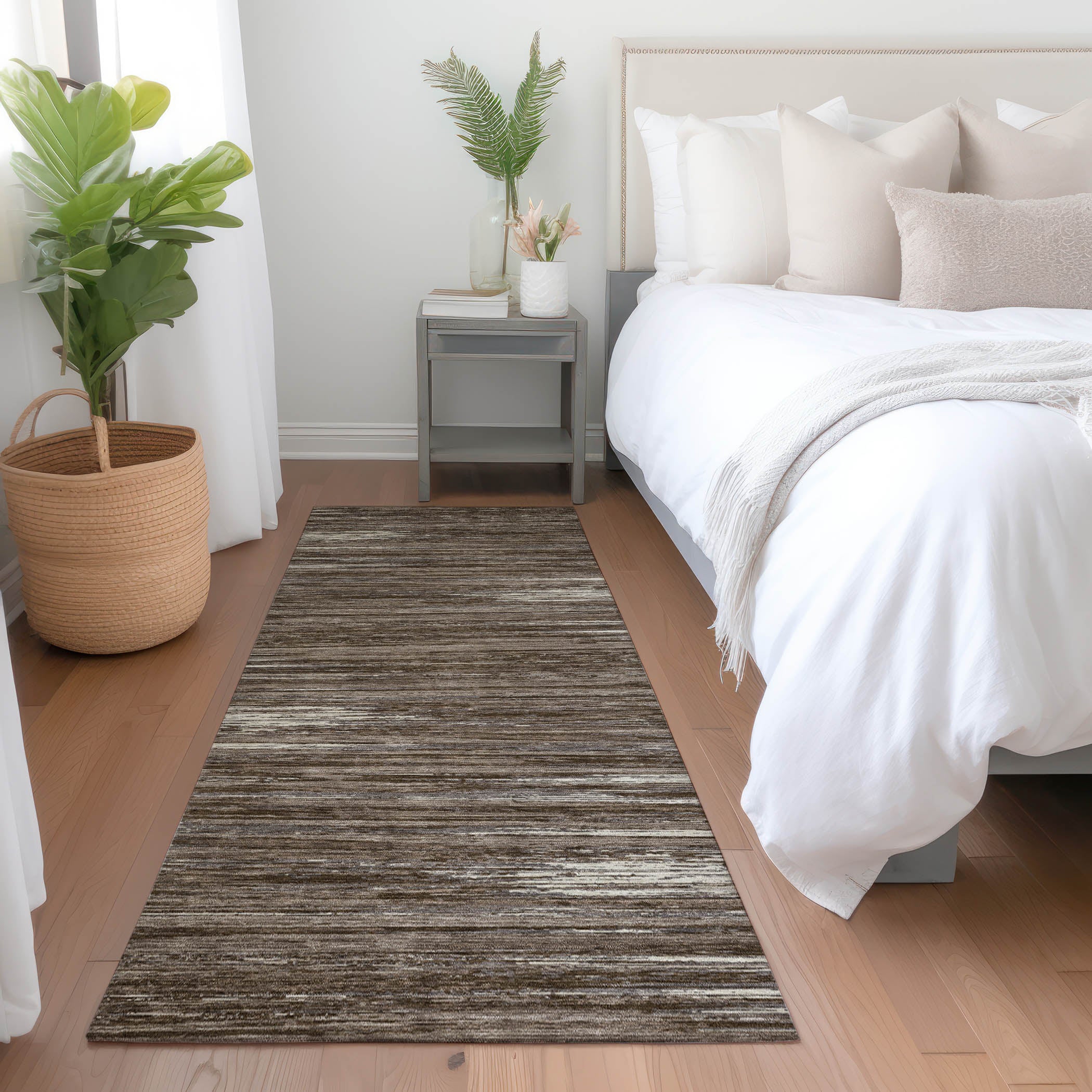 Seoul Machine Washable Transitional Brown Rug 2'3" x 7'6" #shape_Runner