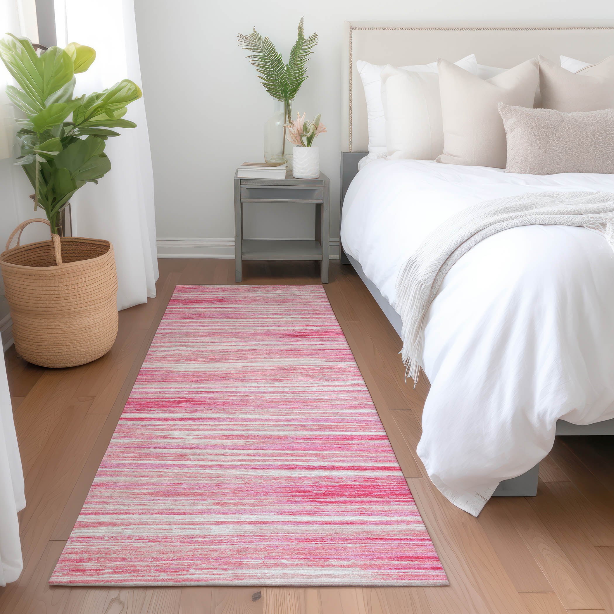 Seoul Machine Washable Transitional Pink Rug 2'3" x 7'6" #shape_Runner