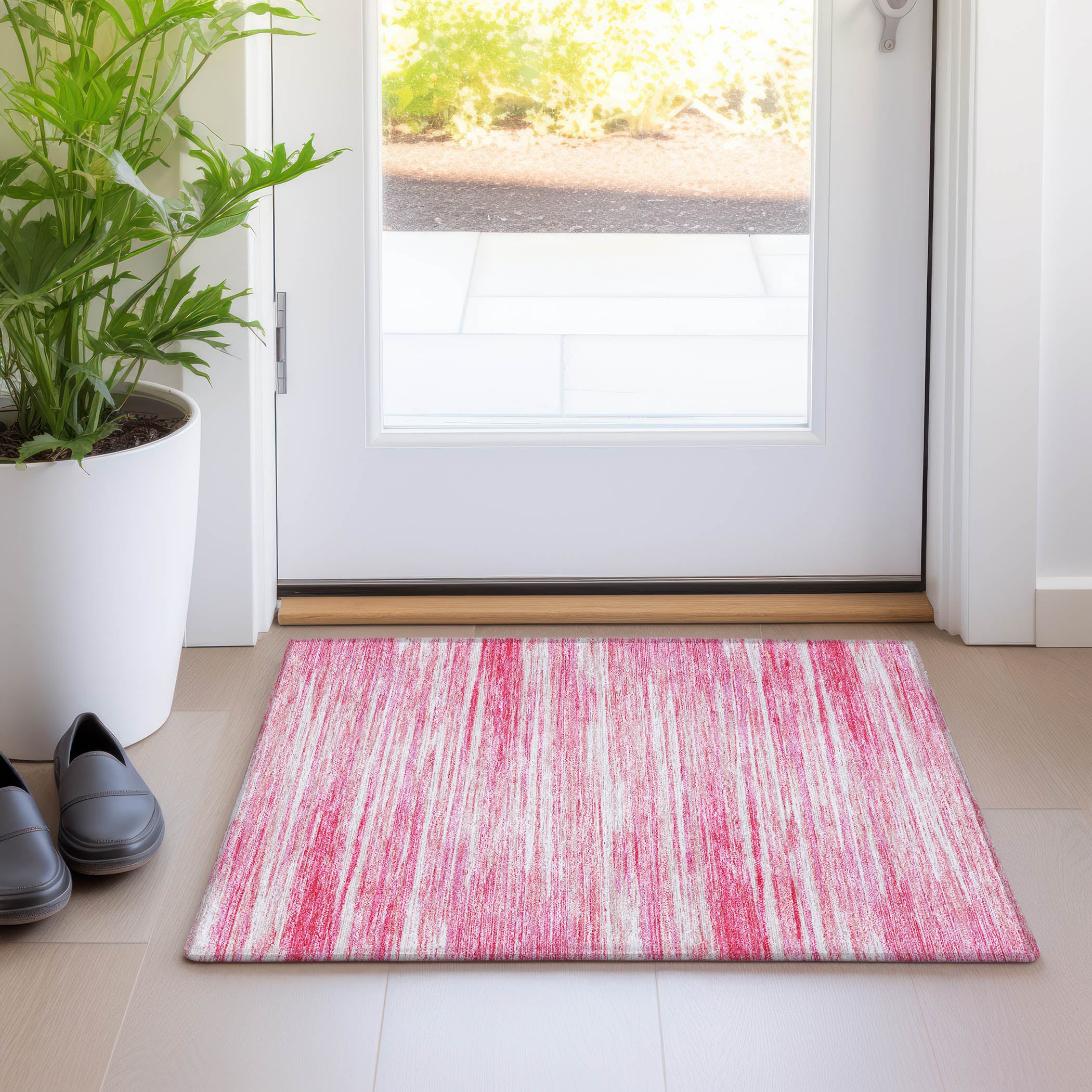Seoul Machine Washable Transitional Pink Rug 1'8" x 2'6" #shape_Rectangle