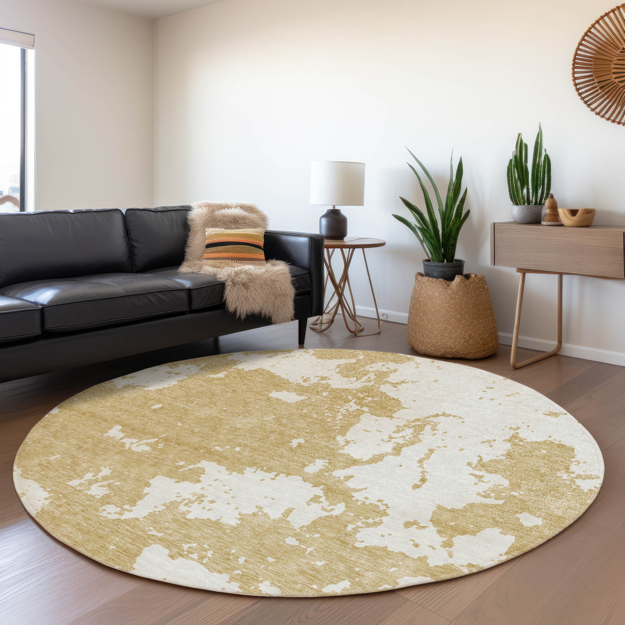 Baku Machine Washable Transitional Gold Rug 8' x 8' #shape_Round
