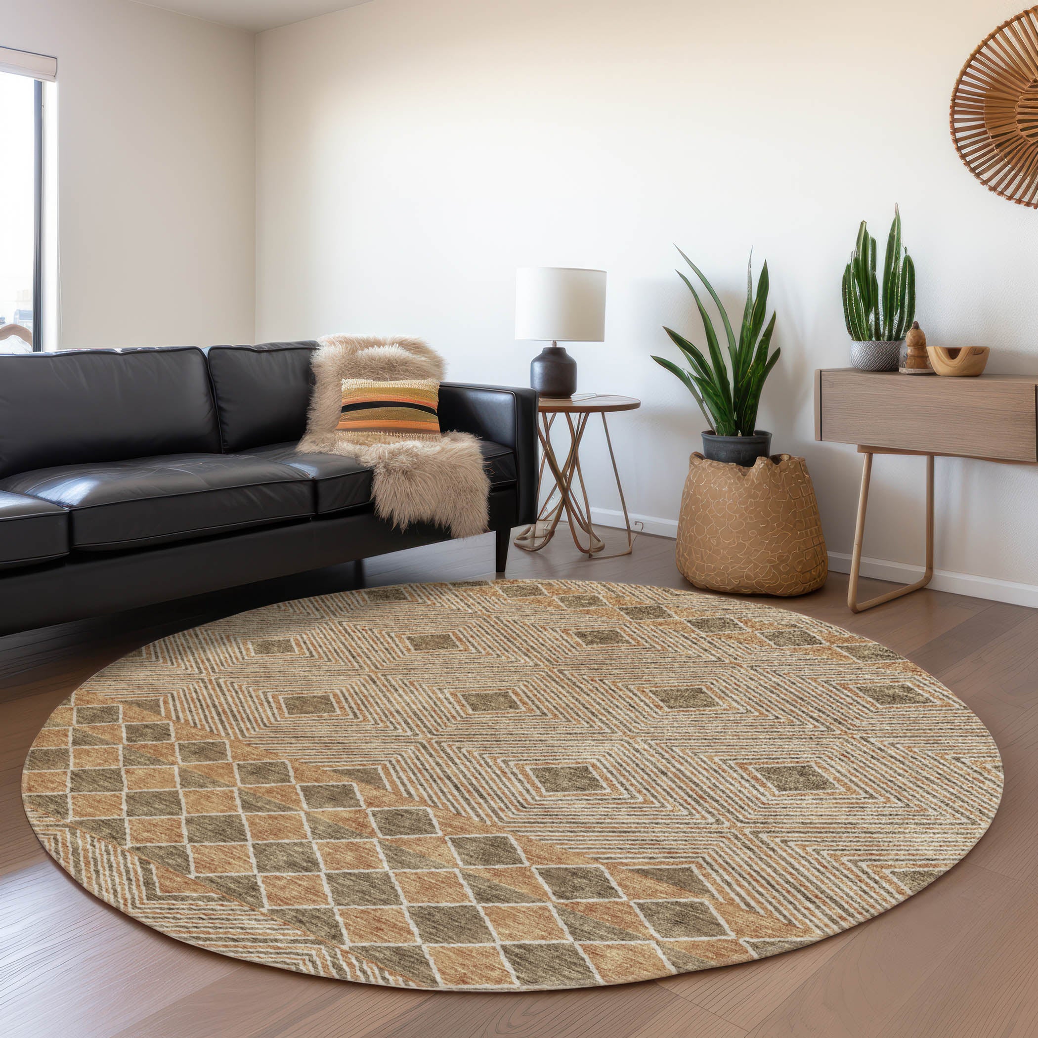 Dubrovnik Machine Washable Transitional Brown Rug 8' x 8' #shape_Round