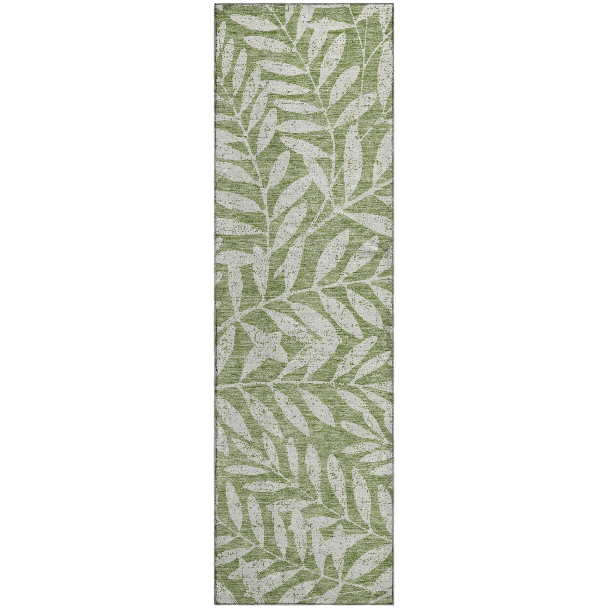 Lima Machine Washable Transitional Green Rug 2'3" x 7'6" #shape_Runner