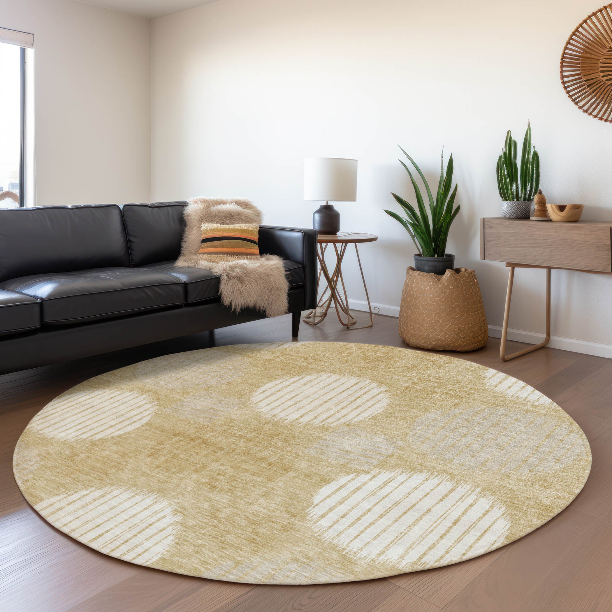 Jaipur Machine Washable Transitional Gold Rug 8' x 8' #shape_Round