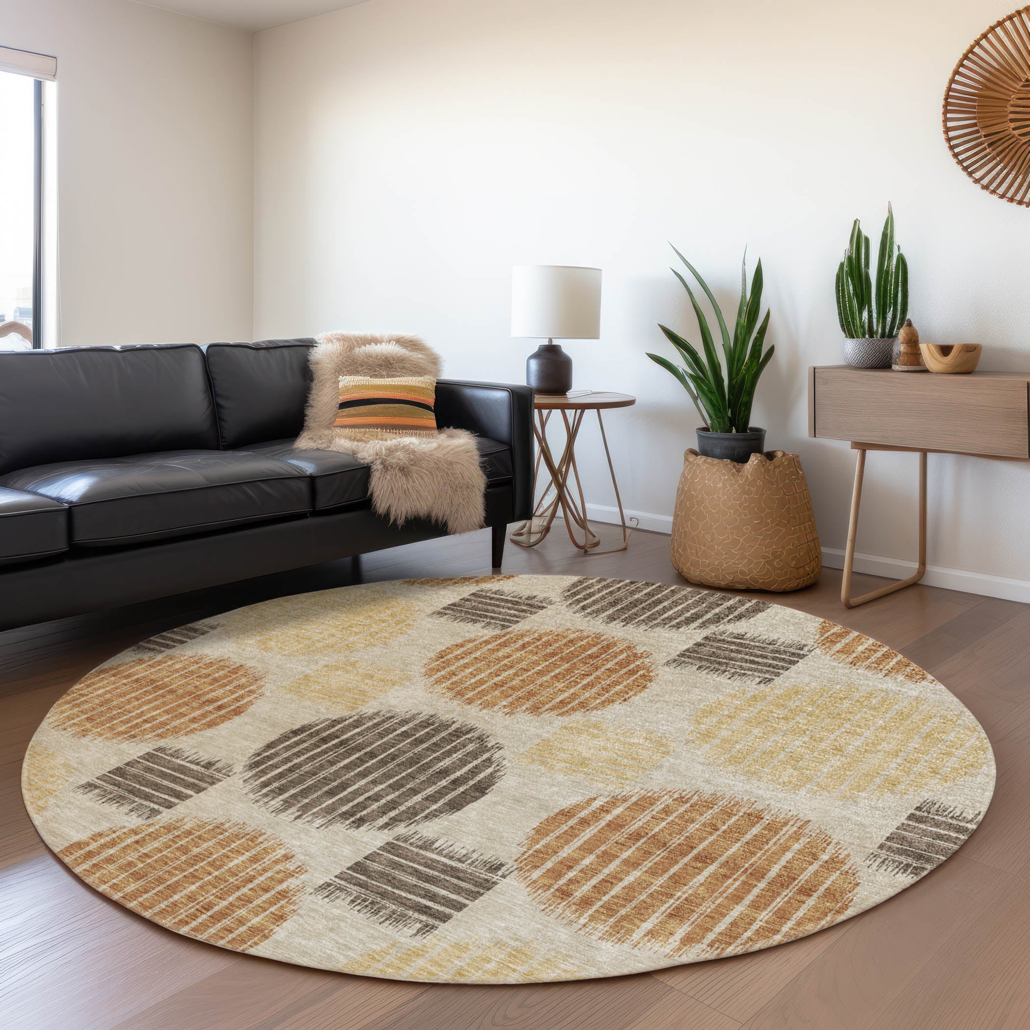 Jaipur Machine Washable Transitional Tan Brown Rug 8' x 8' #shape_Round