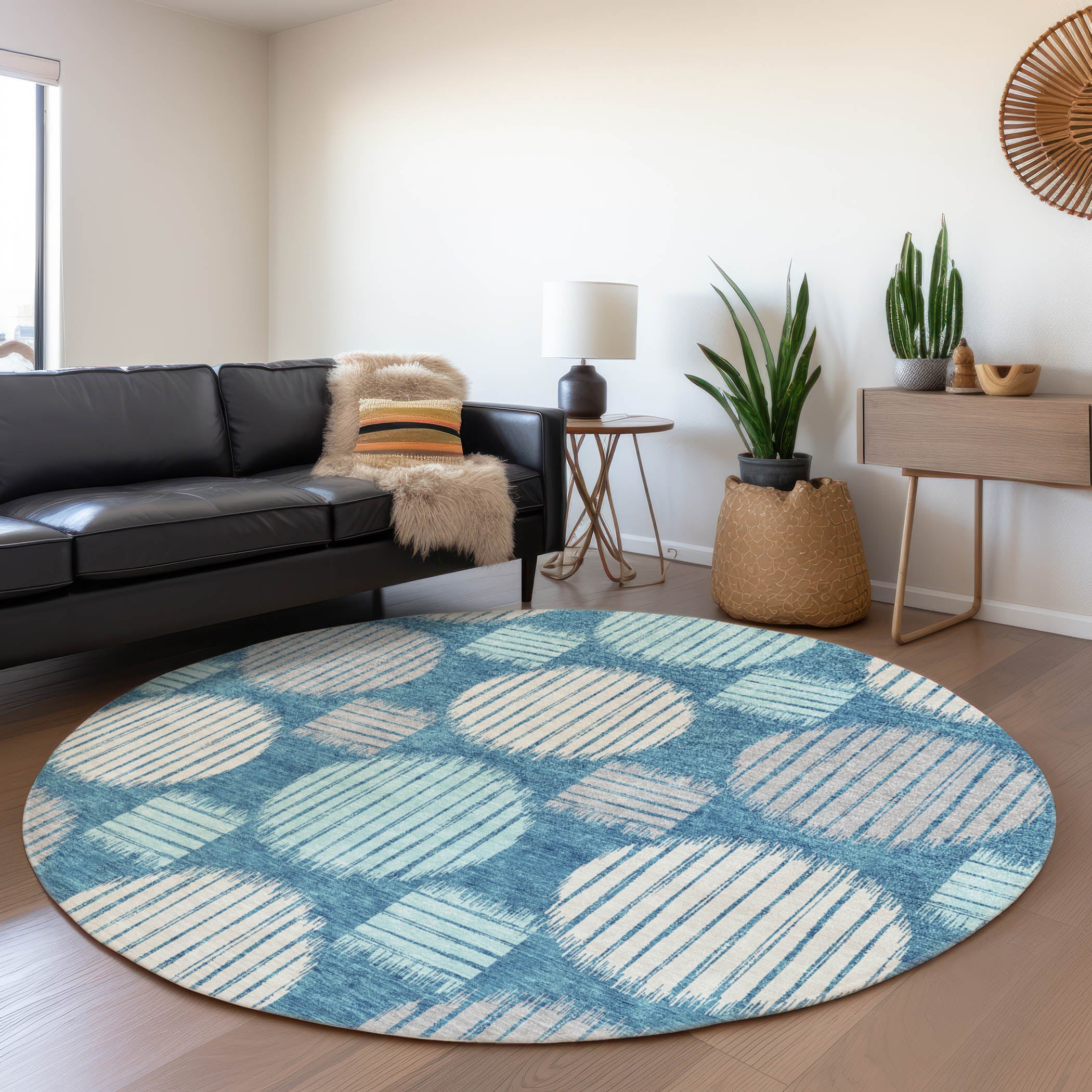 Jaipur Machine Washable Transitional Teal Rug 8' x 8' #shape_Round