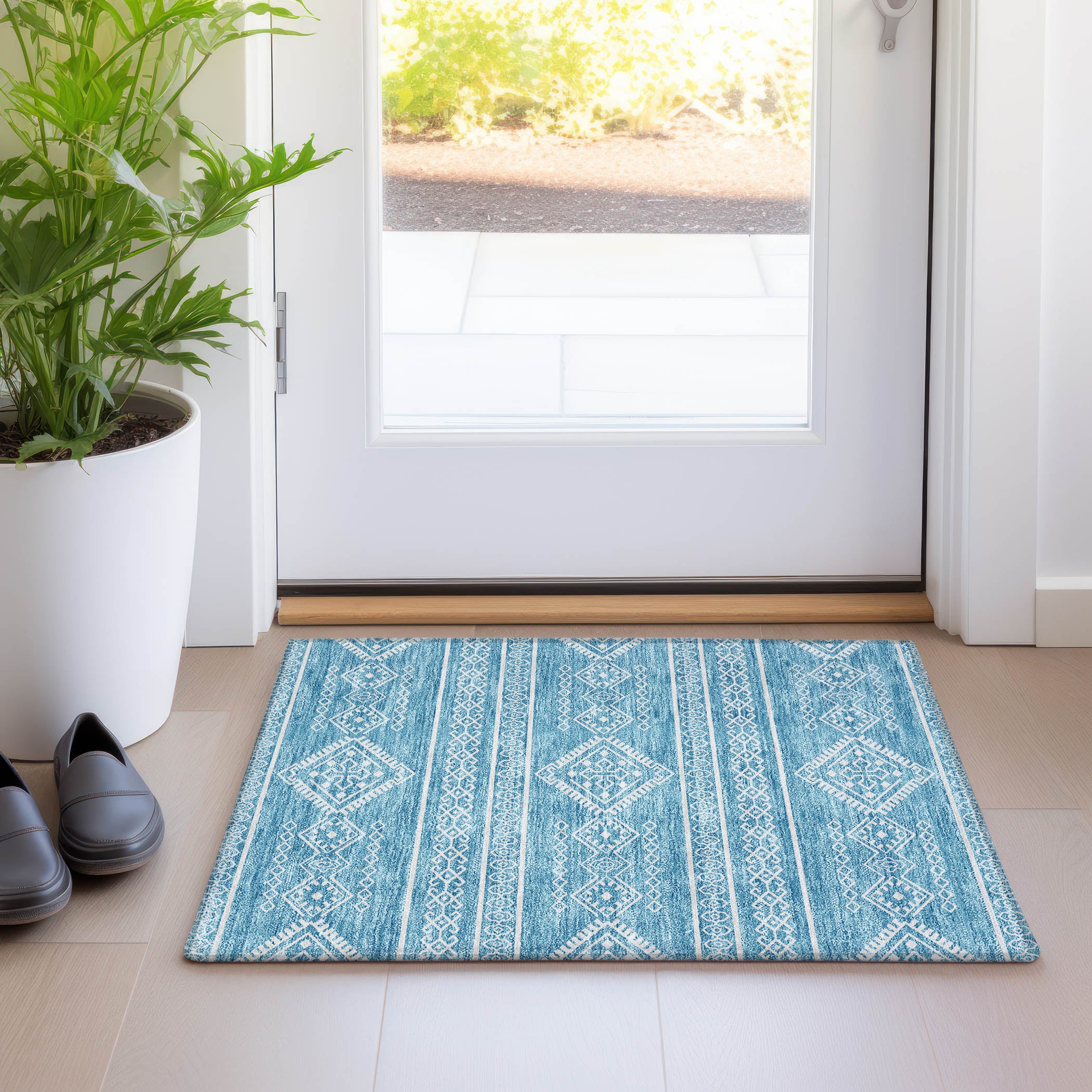 Ghent Machine Washable Transitional Teal Rug 1'8" x 2'6" #shape_Rectangle