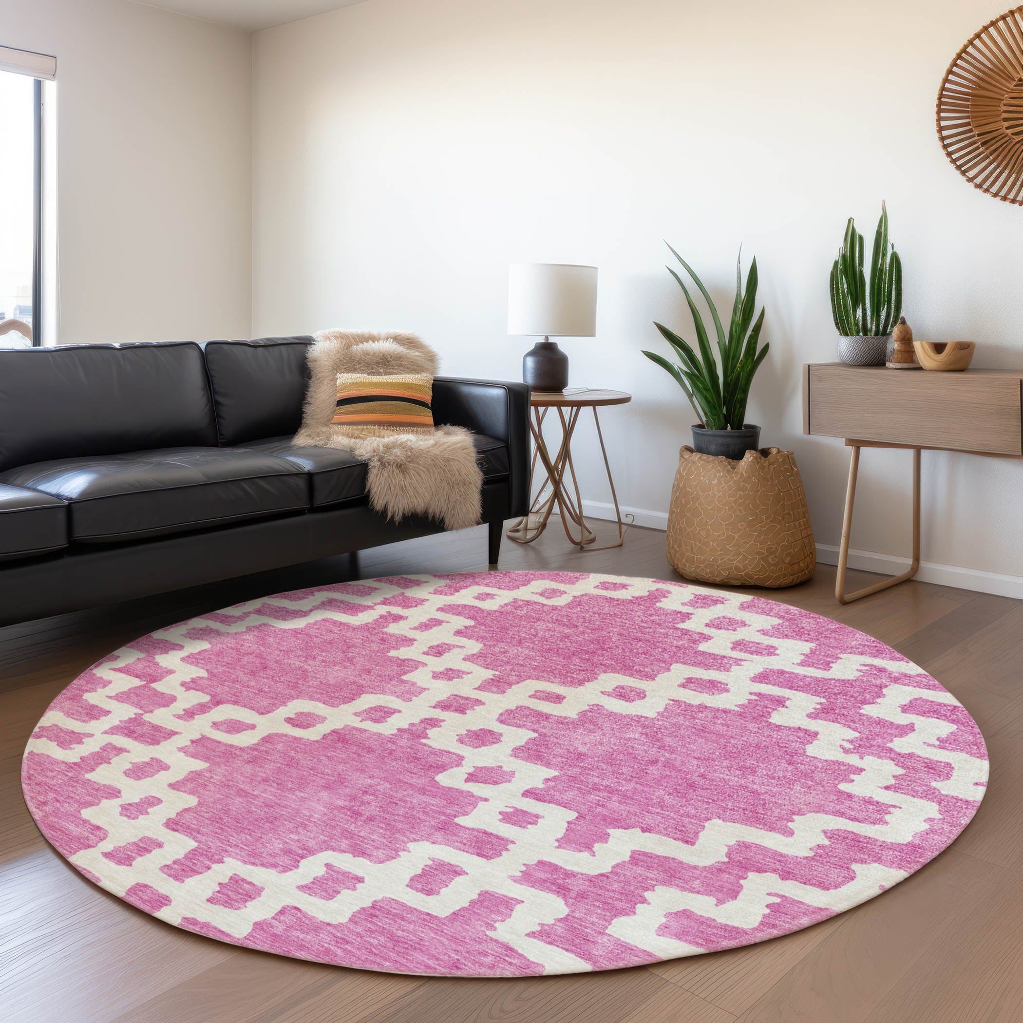 Budapest Machine Washable Transitional Blush Pink Rug 8' x 8' #shape_Round