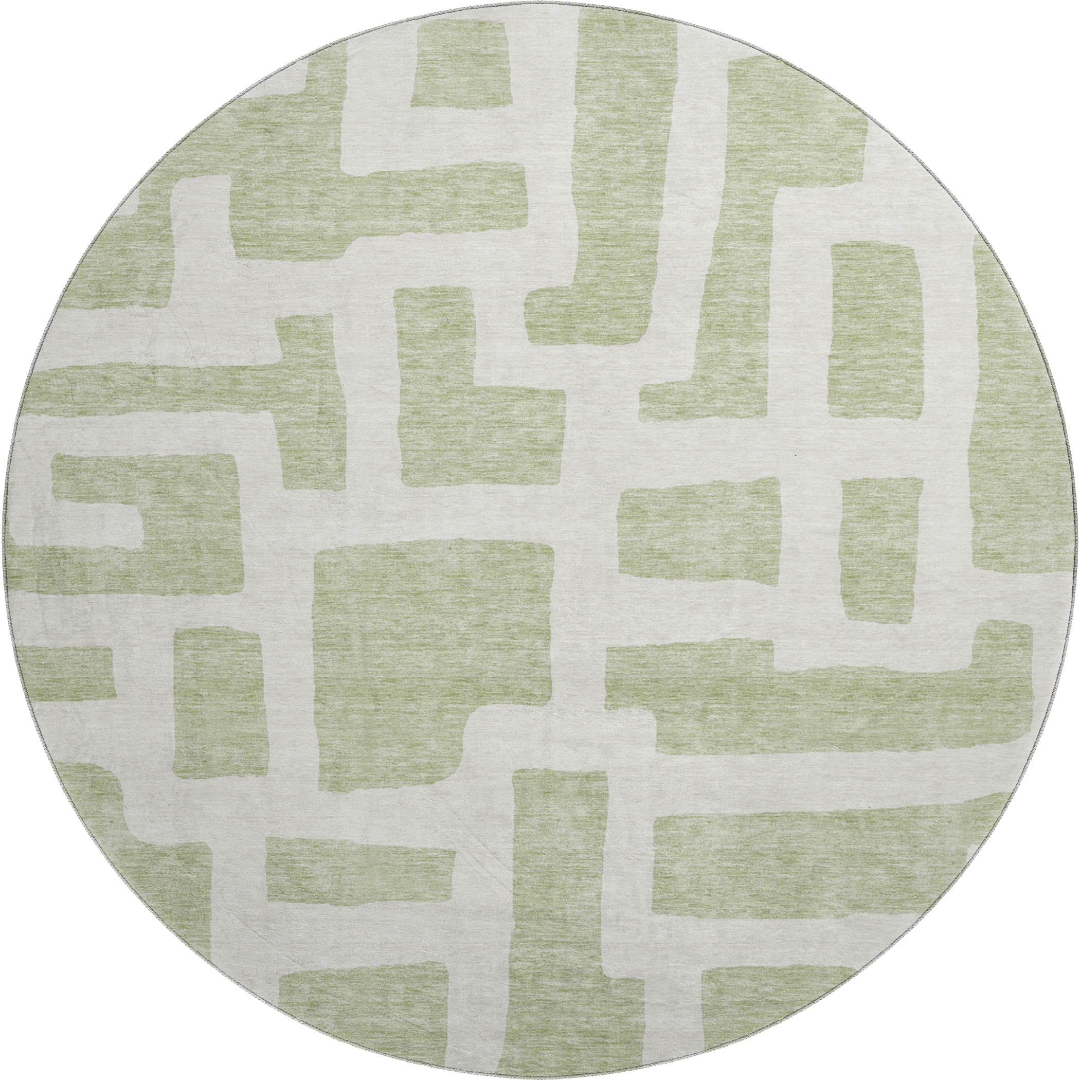 Bern Machine Washable Transitional Aloe Green Rug 8' x 8' #shape_Round