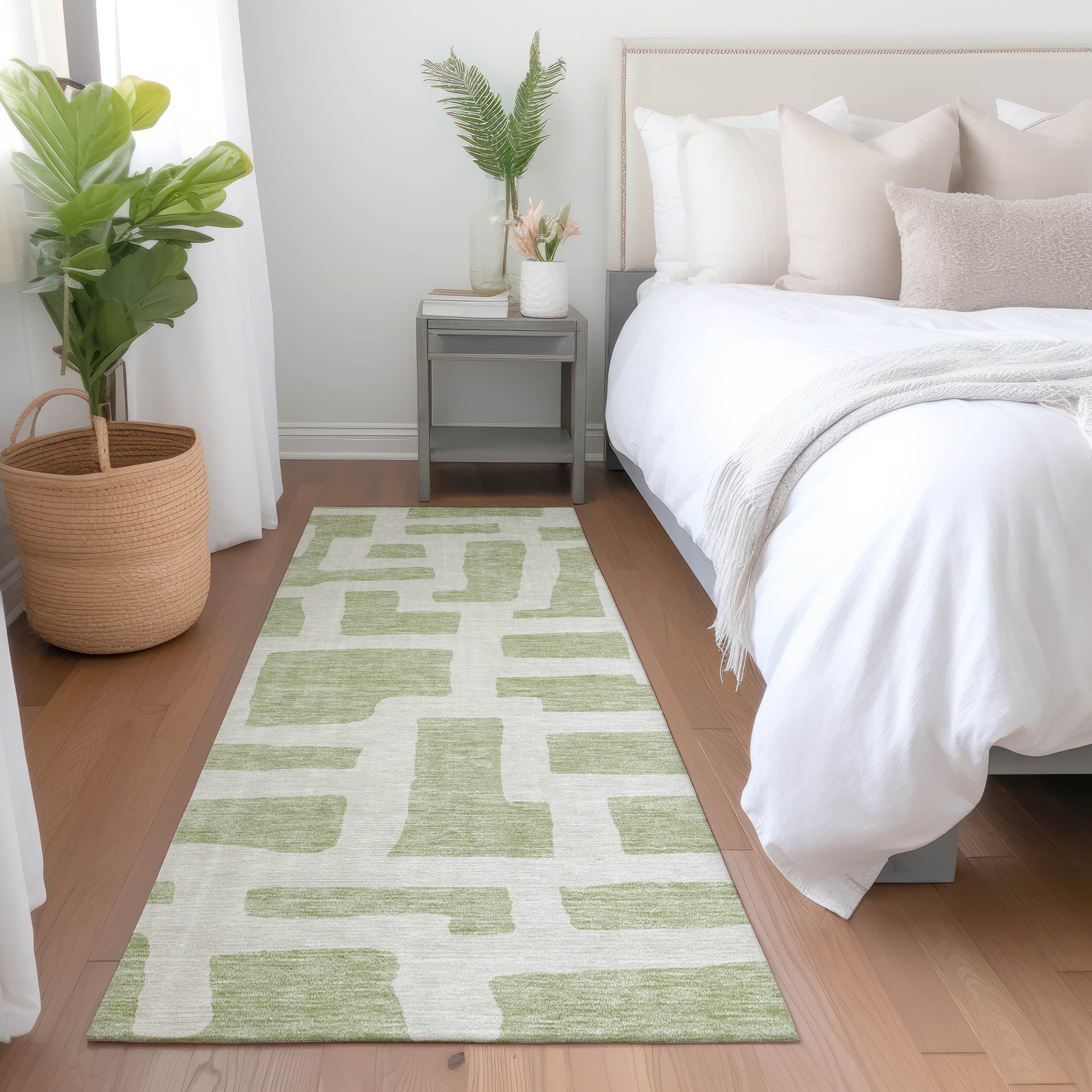 Bern Machine Washable Transitional Aloe Green Rug 2'3" x 7'6" #shape_Runner