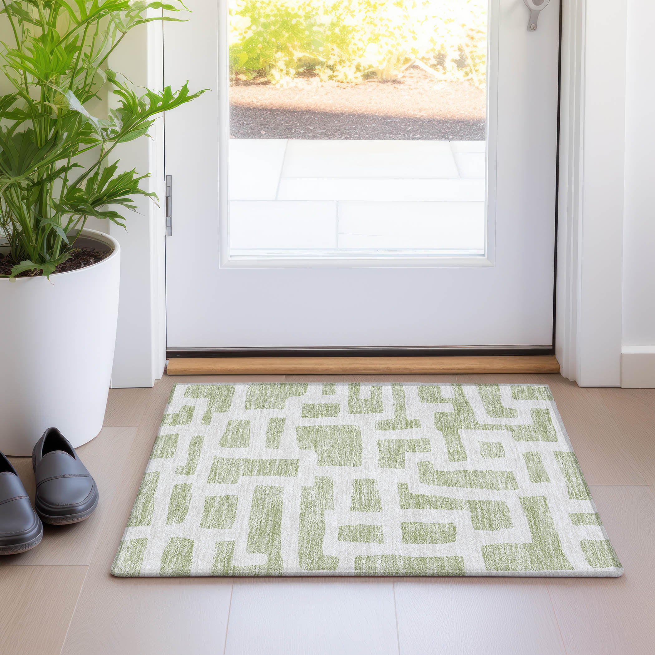 Bern Machine Washable Transitional Aloe Green Rug 1'8" x 2'6" #shape_Rectangle