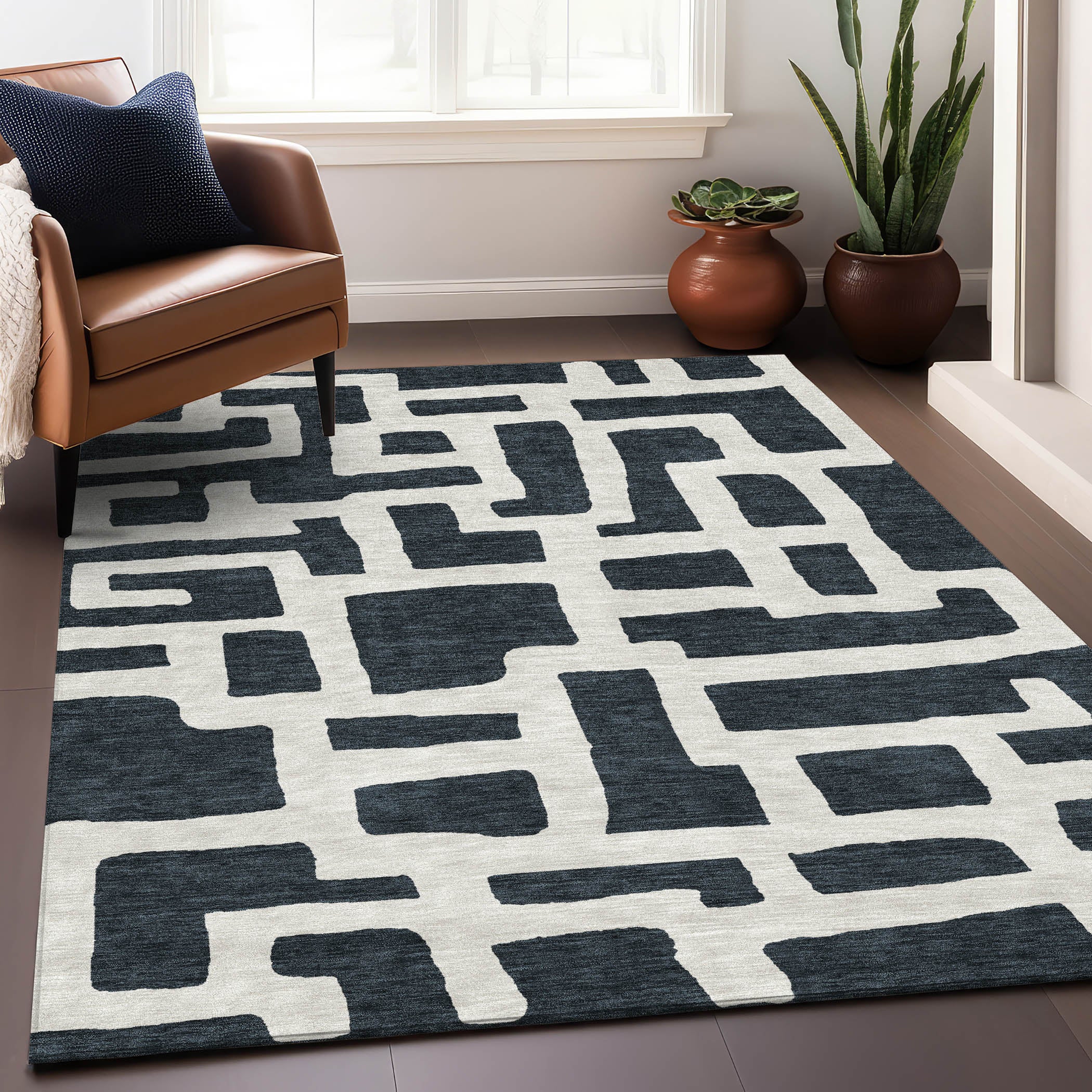 Bern Machine Washable Transitional Black Rug 2'6" x 3'10" #shape_Rectangle