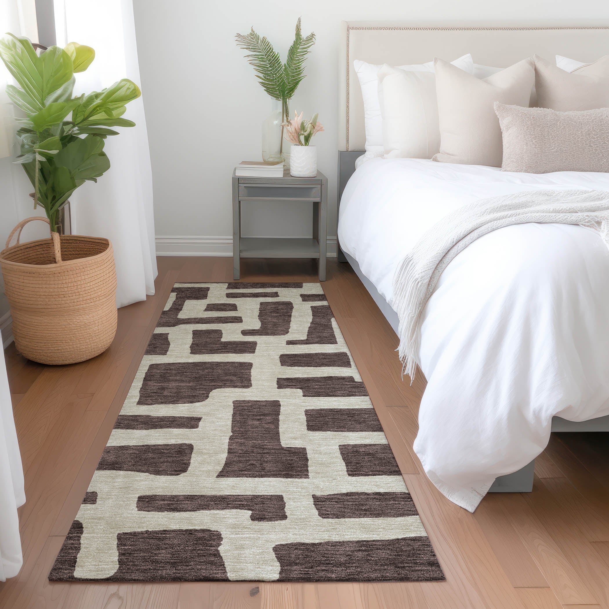 Bern Machine Washable Transitional Fudge Brown Rug 2'3" x 7'6" #shape_Runner