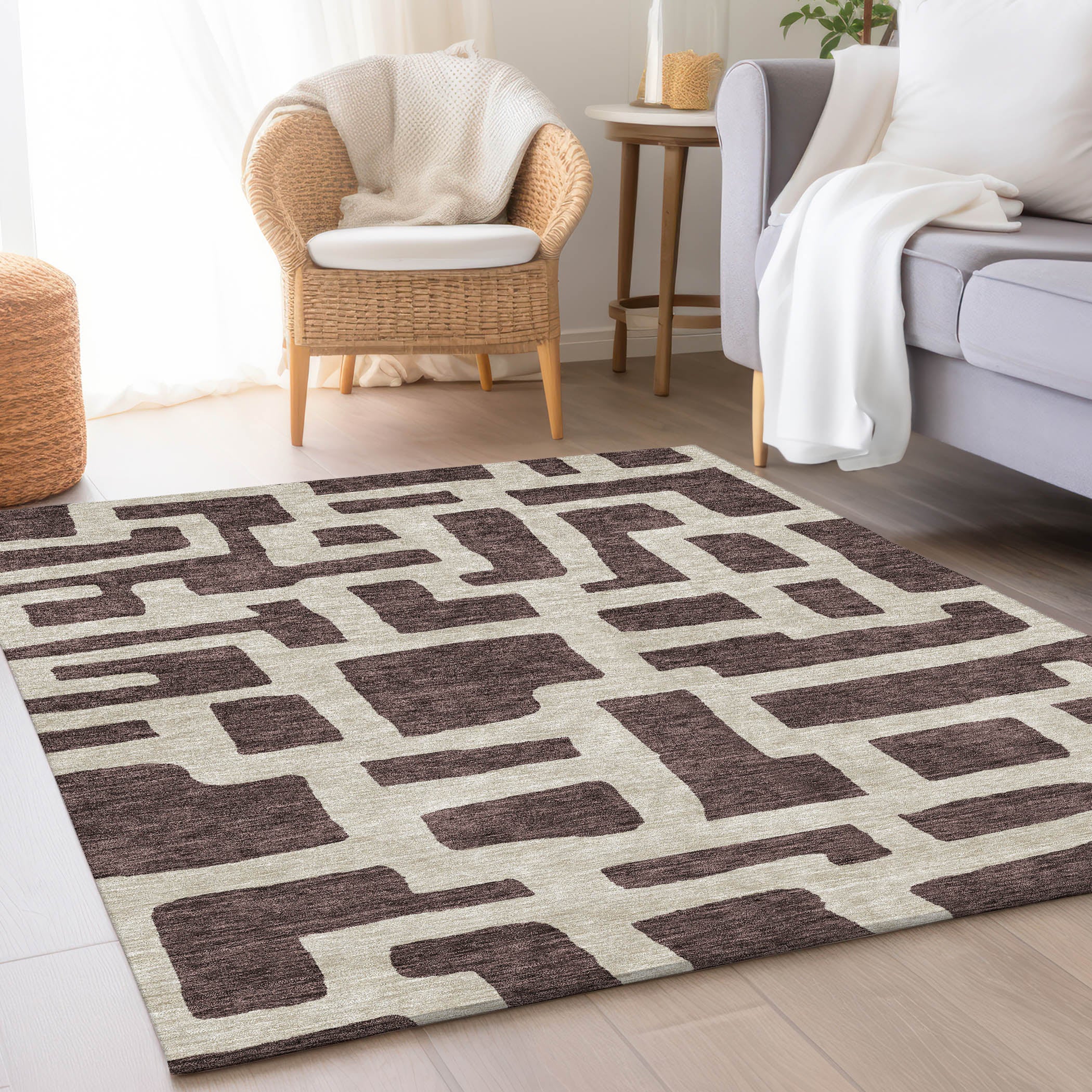 Bern Machine Washable Transitional Fudge Brown Rug 2'6" x 3'10" #shape_Rectangle