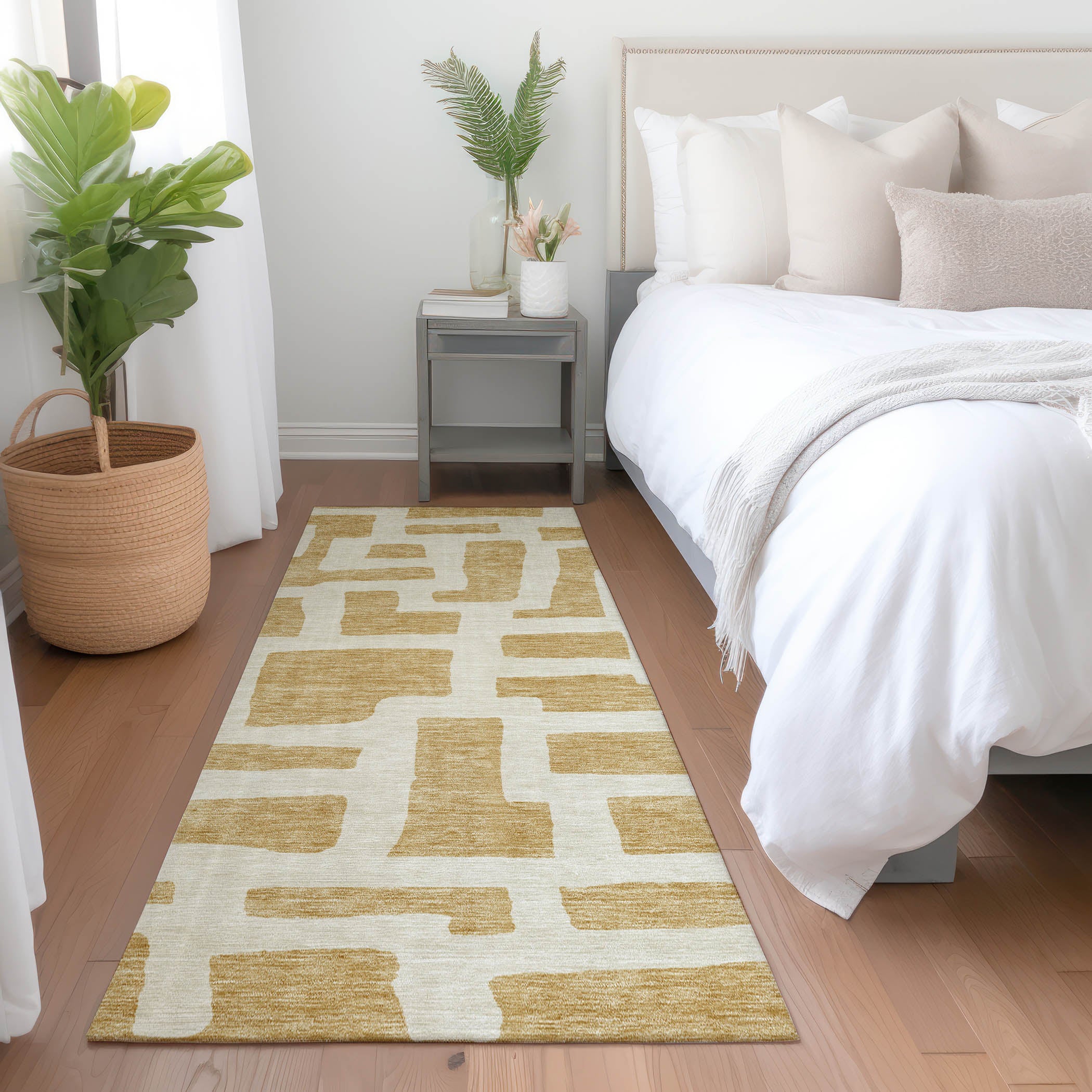 Bern Machine Washable Transitional Gold Rug 2'3" x 7'6" #shape_Runner
