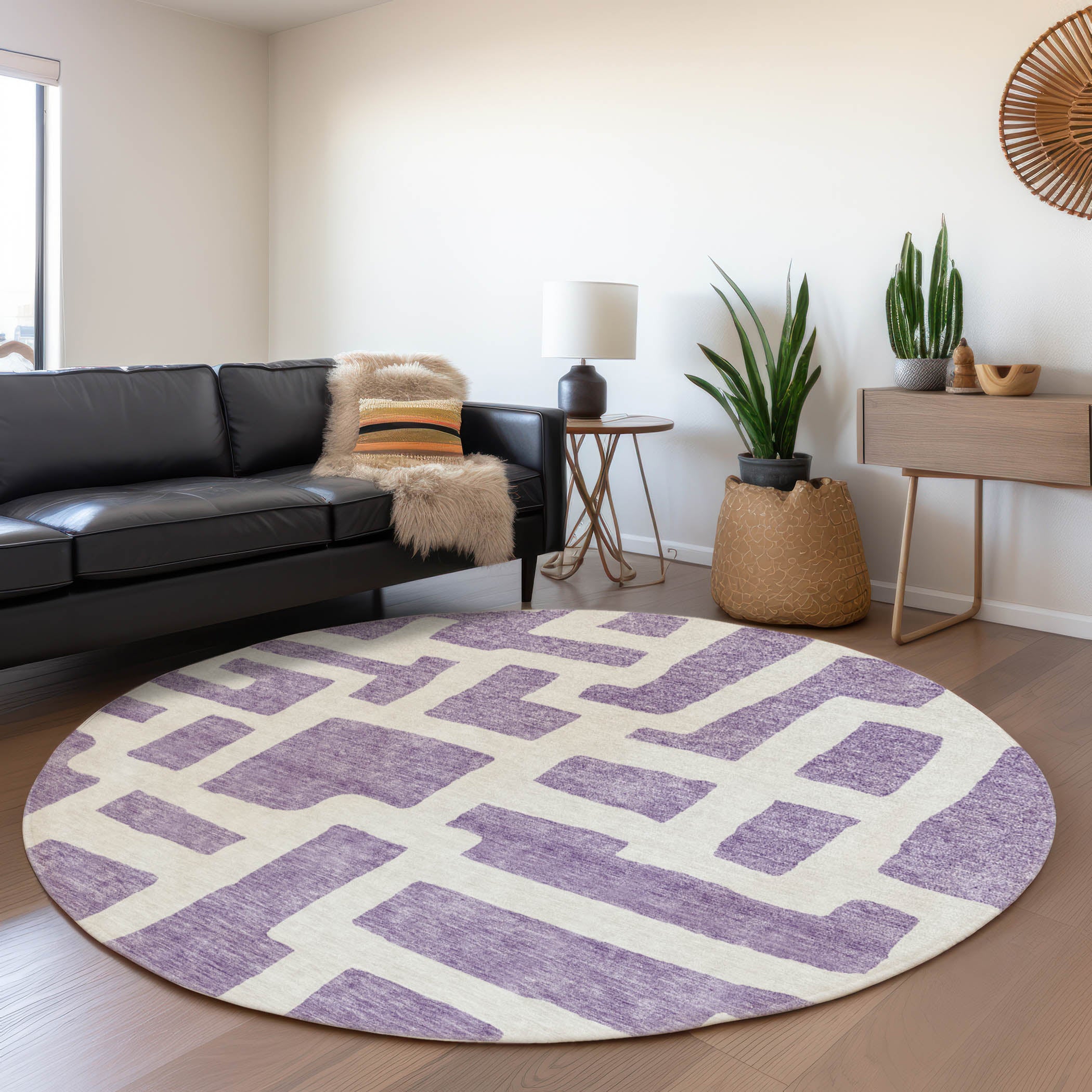 Bern Machine Washable Transitional Purple Rug 8' x 8' #shape_Round