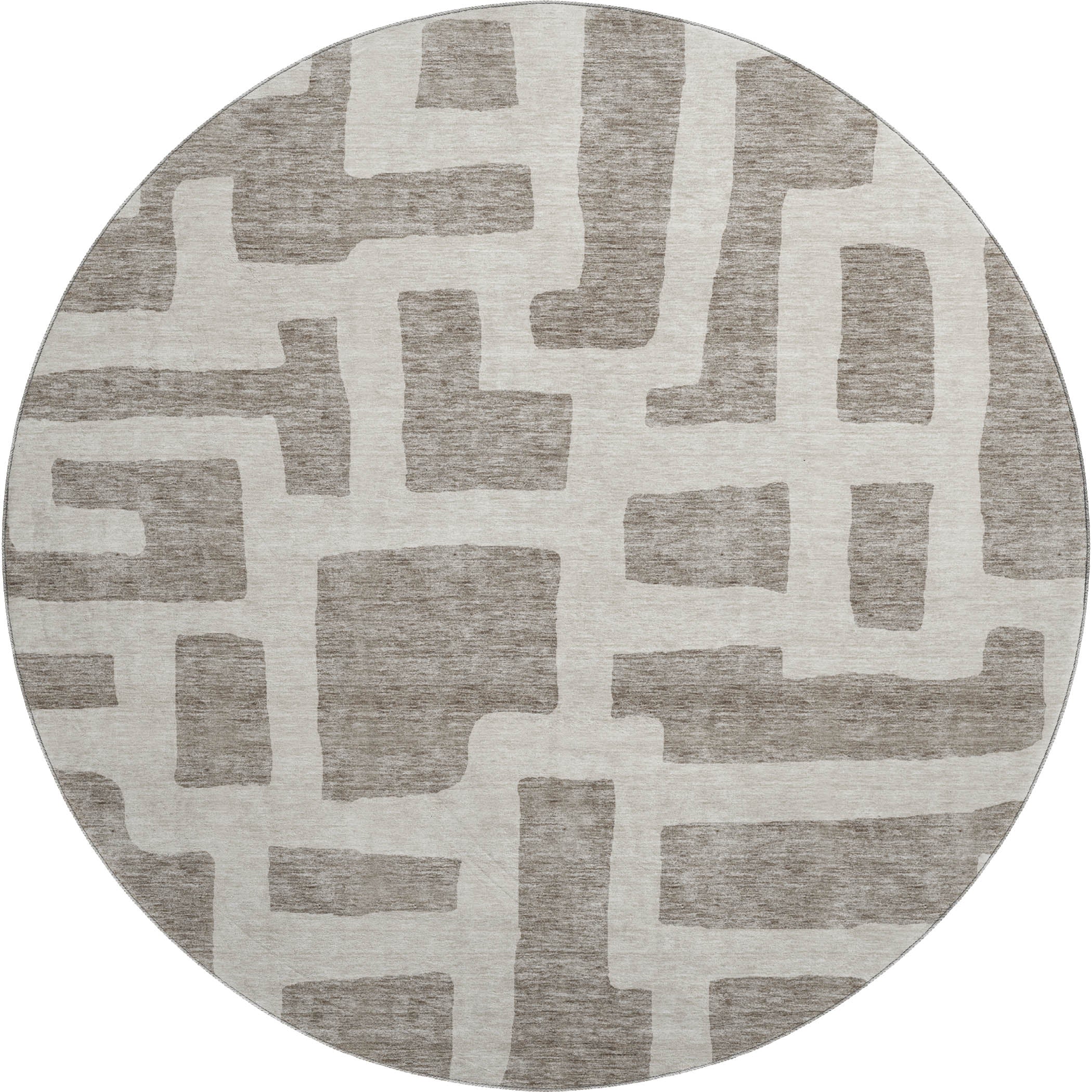 Bern Machine Washable Transitional Taupe Brown Rug 8' x 8' #shape_Round