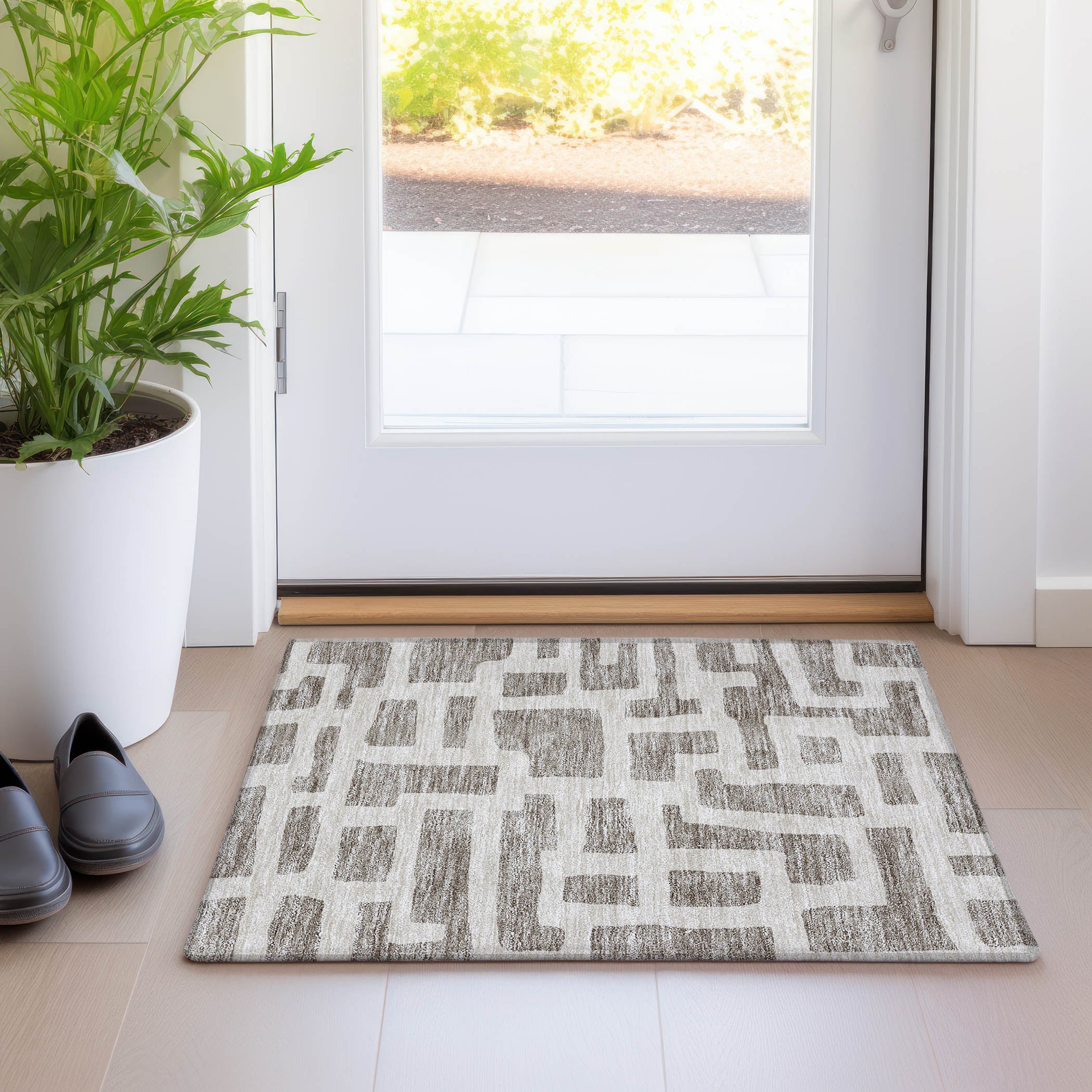 Bern Machine Washable Transitional Taupe Brown Rug 1'8" x 2'6" #shape_Rectangle