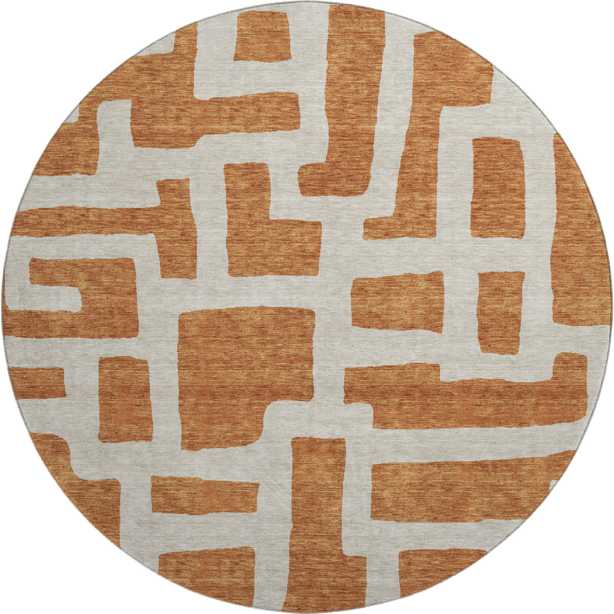 Bern Machine Washable Transitional Terracotta Orange Rug 8' x 8' #shape_Round