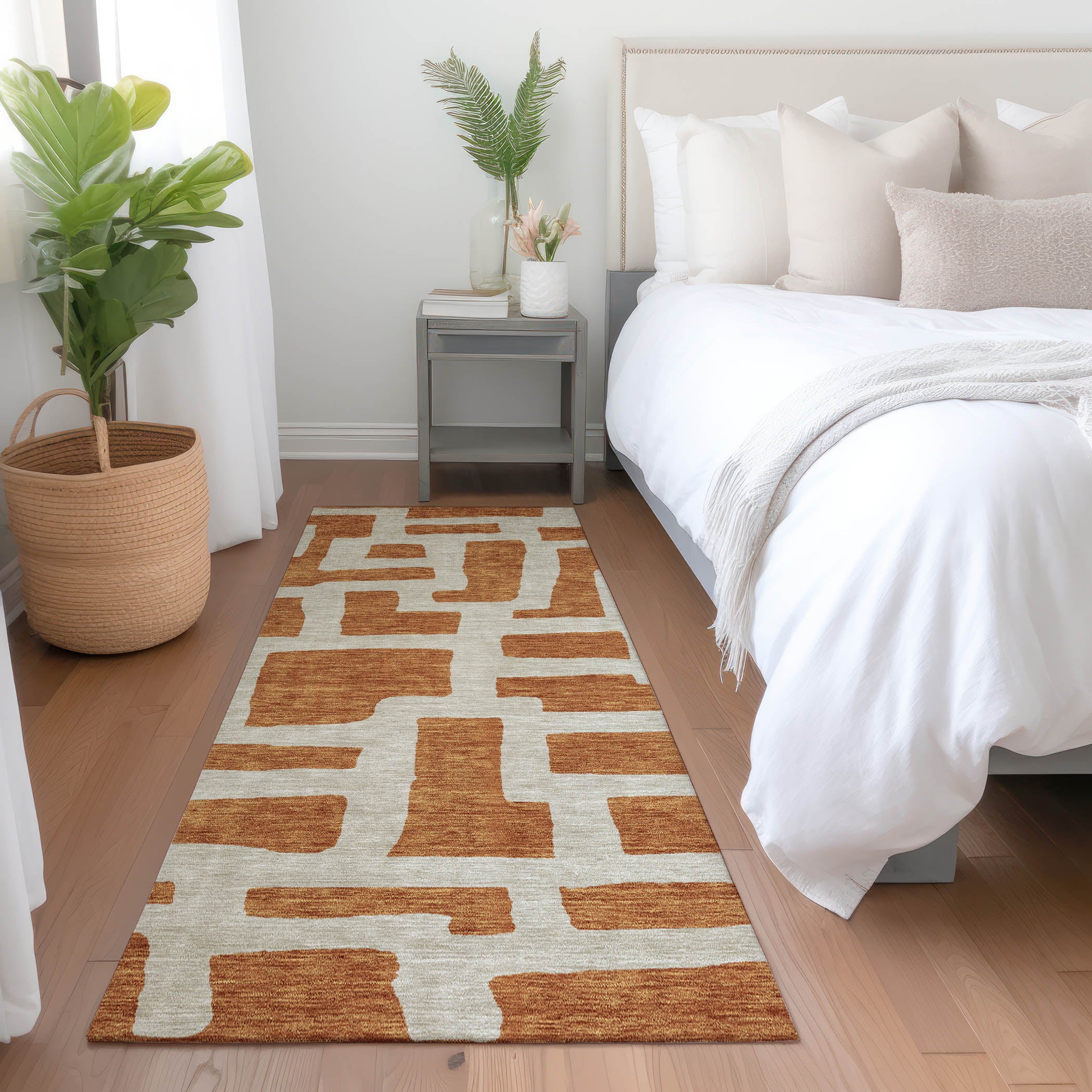 Bern Machine Washable Transitional Terracotta Orange Rug 2'3" x 7'6" #shape_Runner
