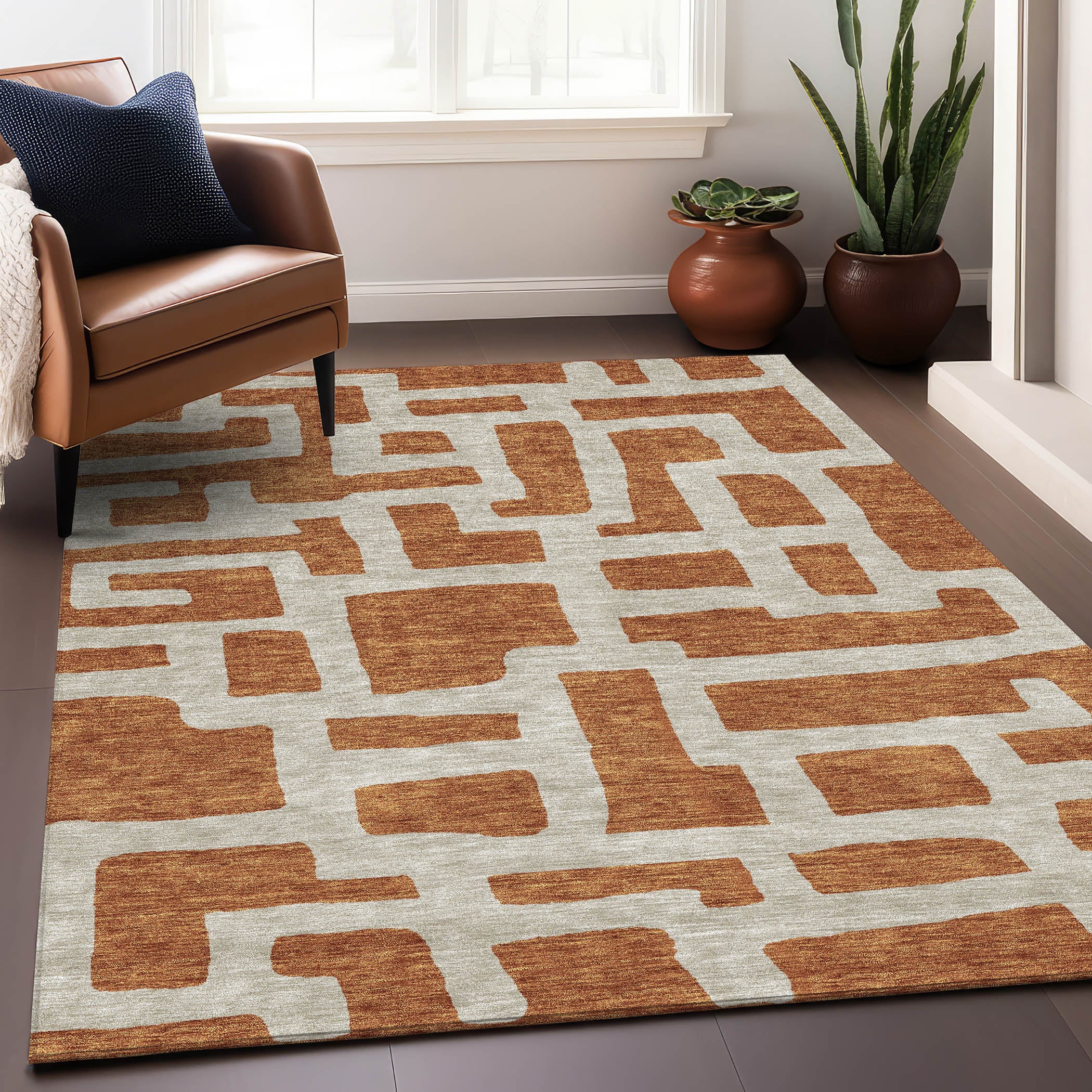 Bern Machine Washable Transitional Terracotta Orange Rug 2'6" x 3'10" #shape_Rectangle