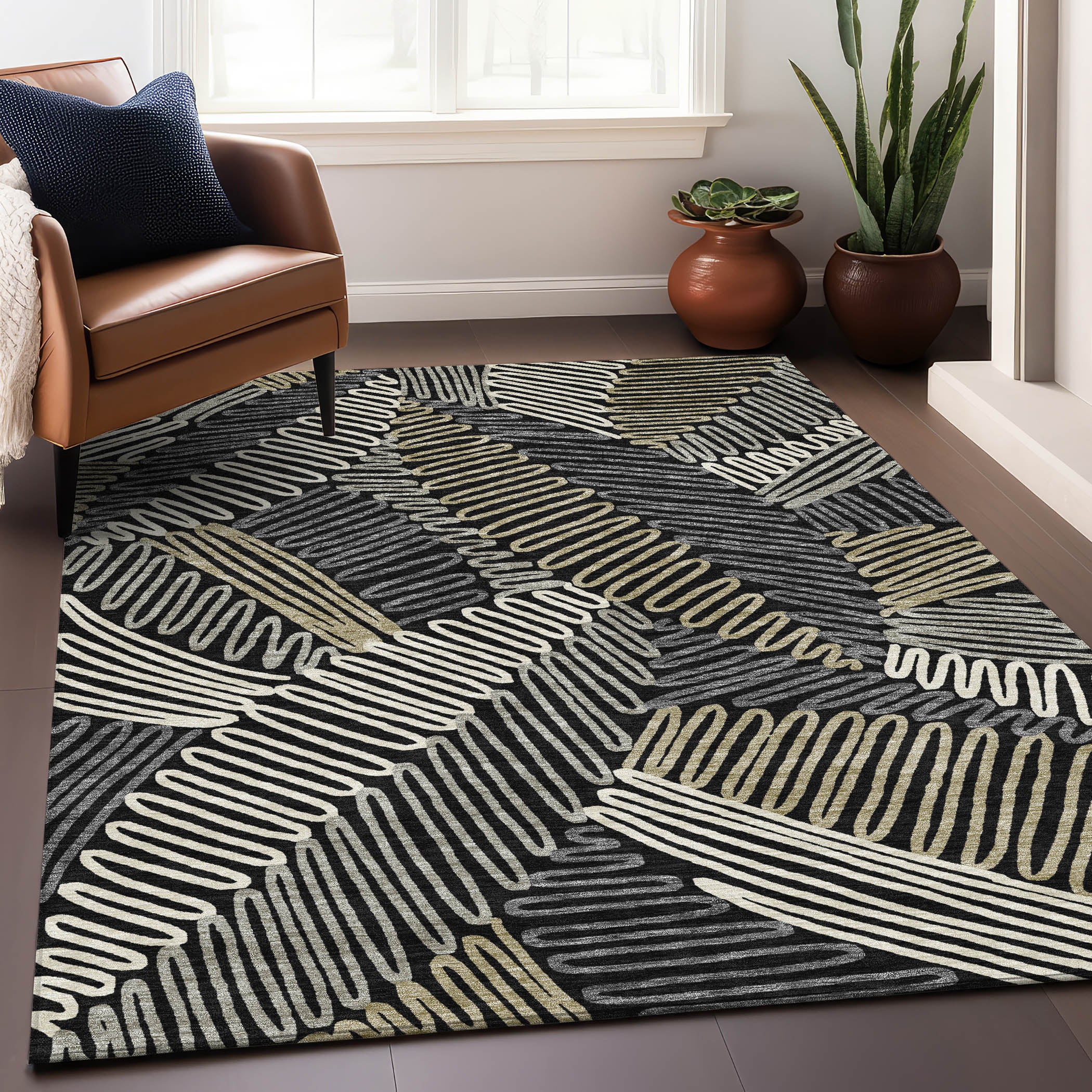 Istanbul Machine Washable Transitional Black Rug 2'6" x 3'10" #shape_Rectangle