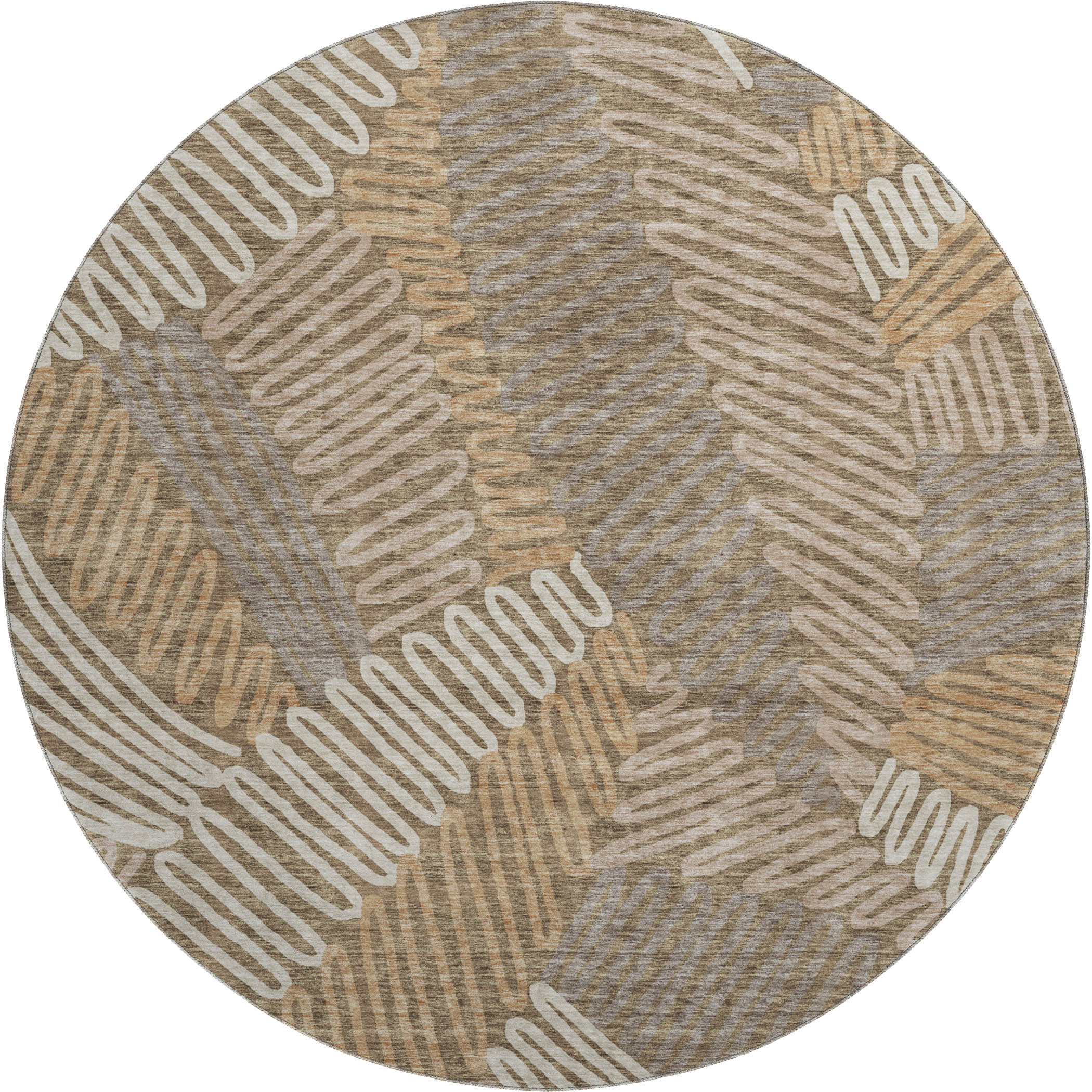 Istanbul Machine Washable Transitional Brown Rug 8' x 8' #shape_Round