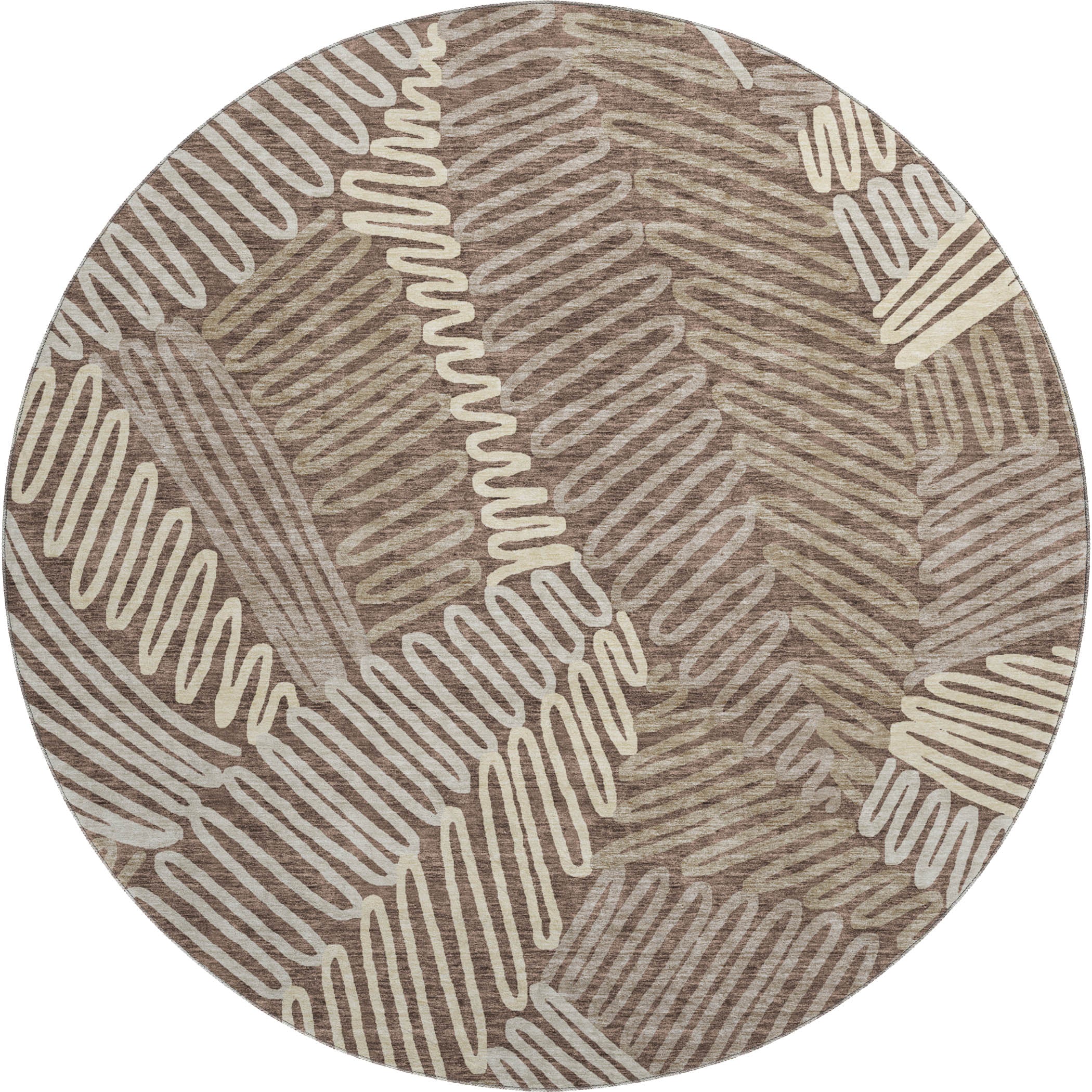 Istanbul Machine Washable Transitional Chocolate Brown Rug 8' x 8' #shape_Round