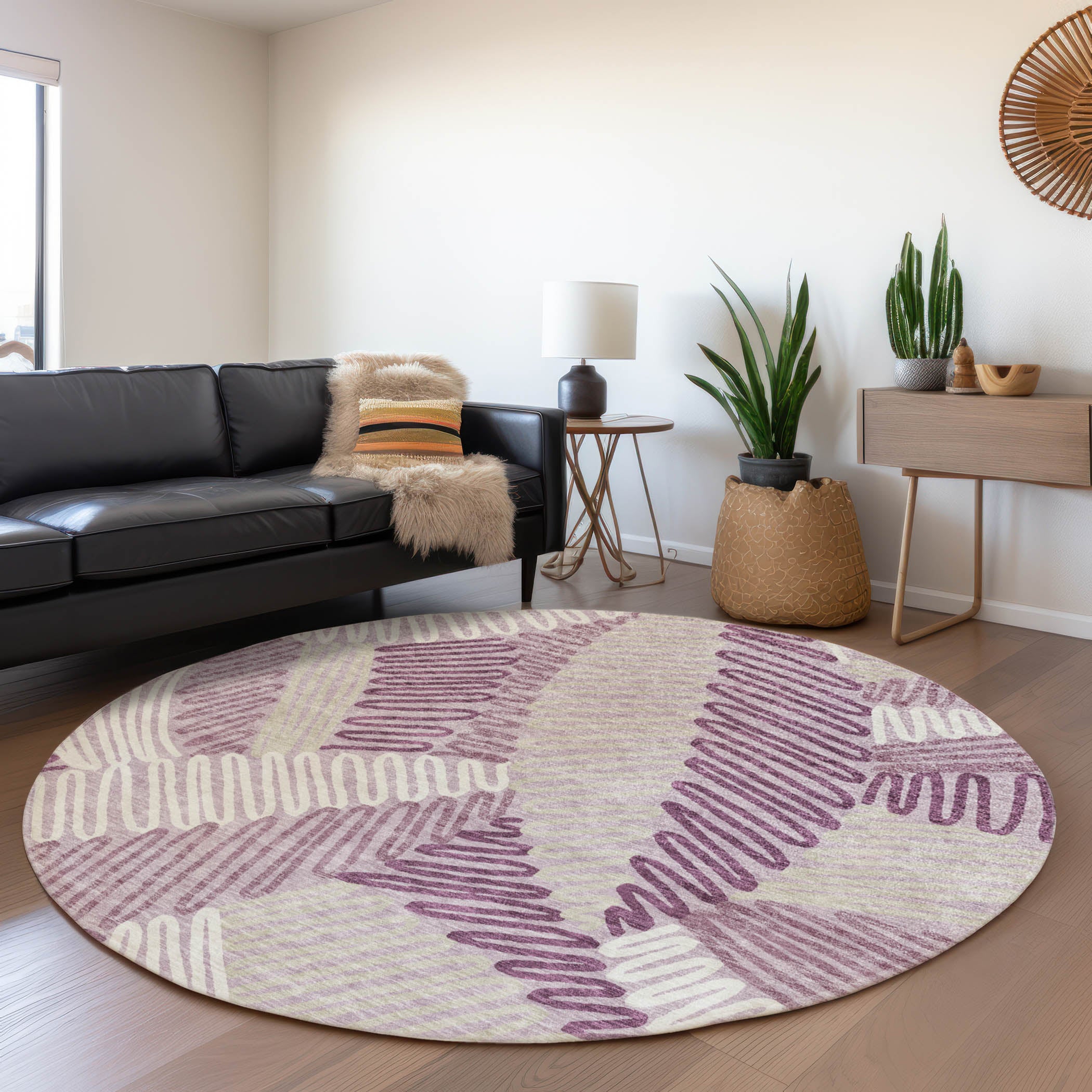 Istanbul Machine Washable Transitional Lavender Purple Rug 8' x 8' #shape_Round
