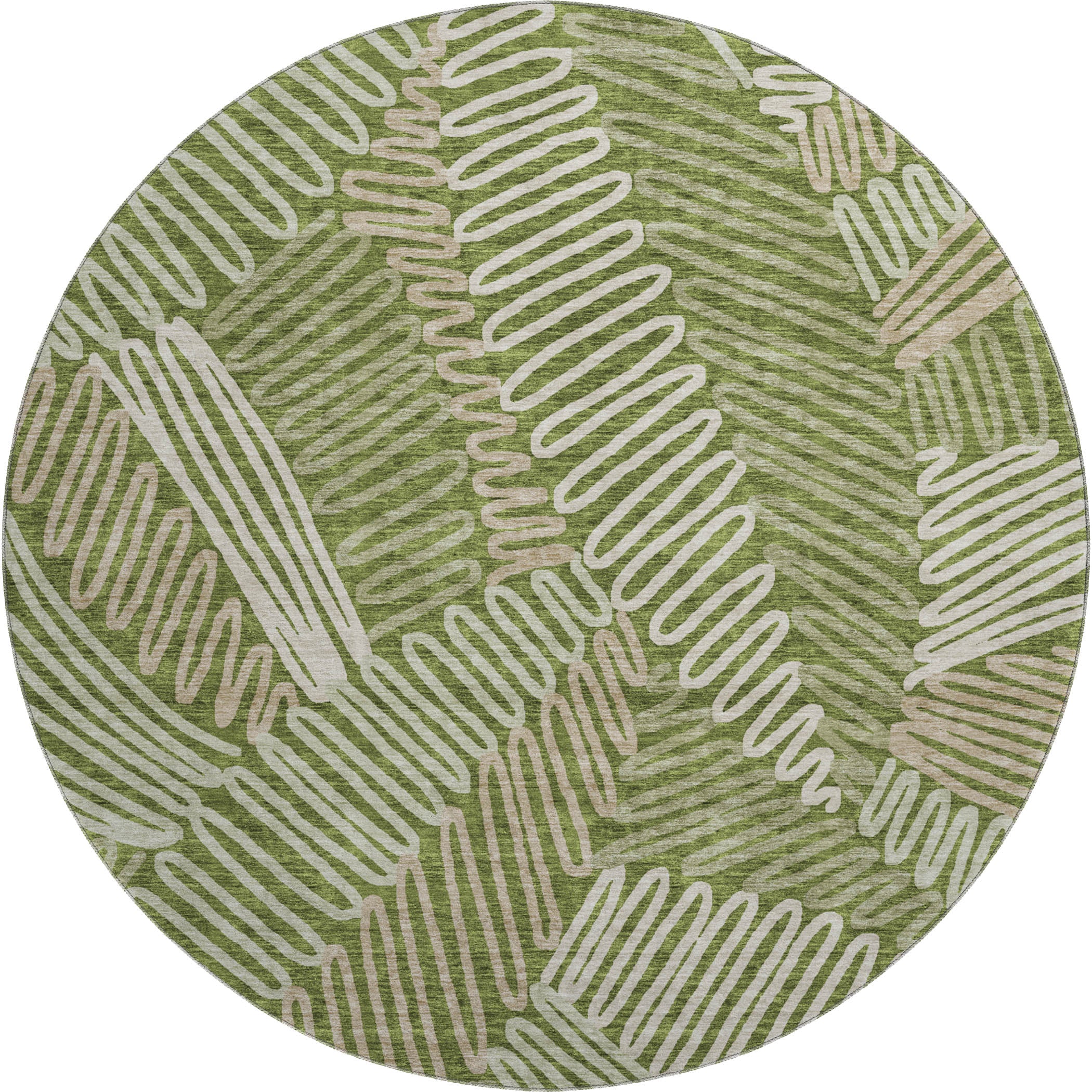 Istanbul Machine Washable Transitional Olive Green Rug 8' x 8' #shape_Round