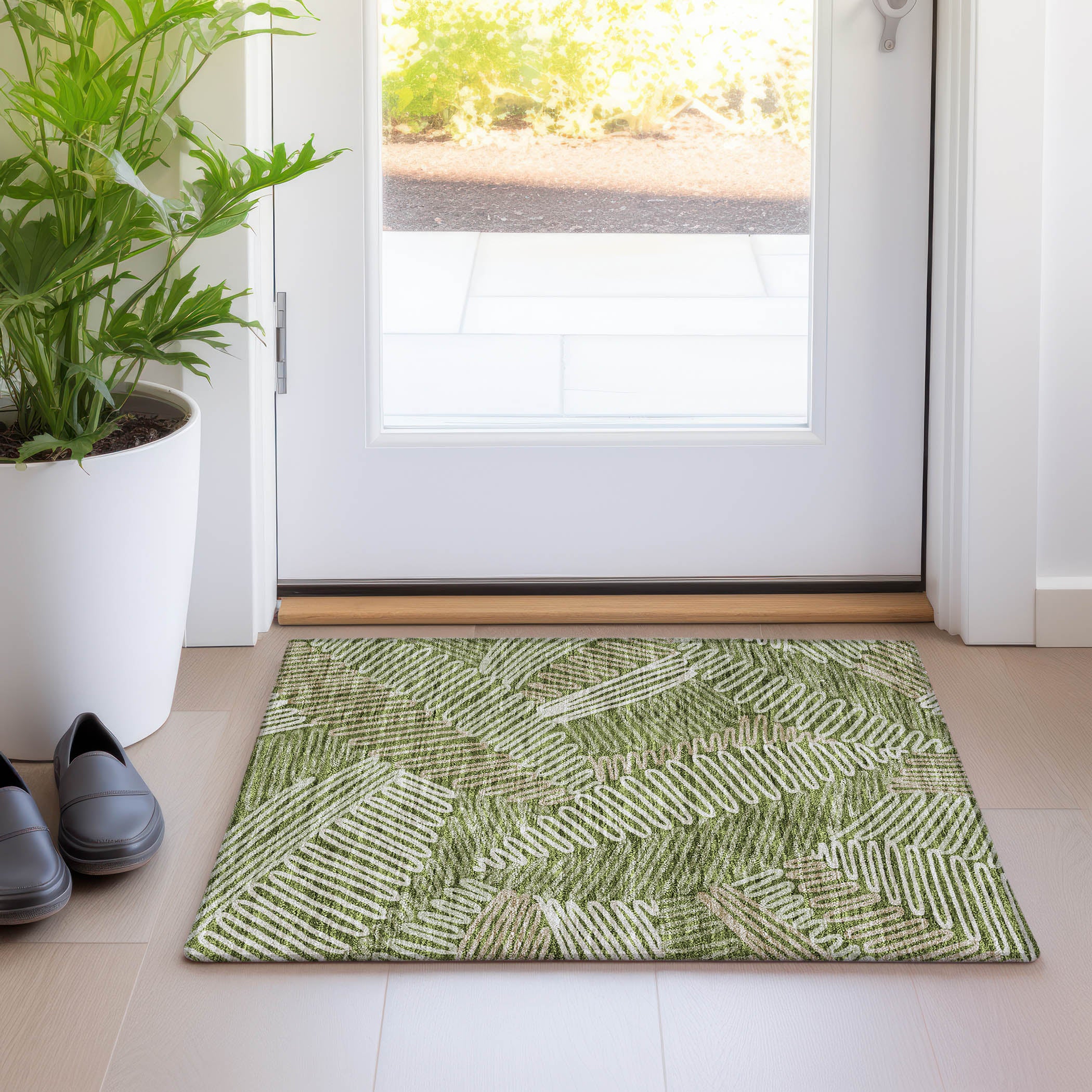 Istanbul Machine Washable Transitional Olive Green Rug 1'8" x 2'6" #shape_Rectangle