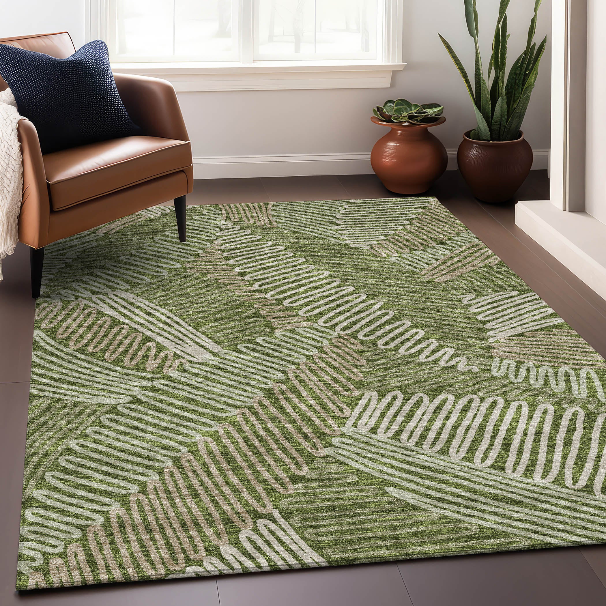 Istanbul Machine Washable Transitional Olive Green Rug 2'6" x 3'10" #shape_Rectangle