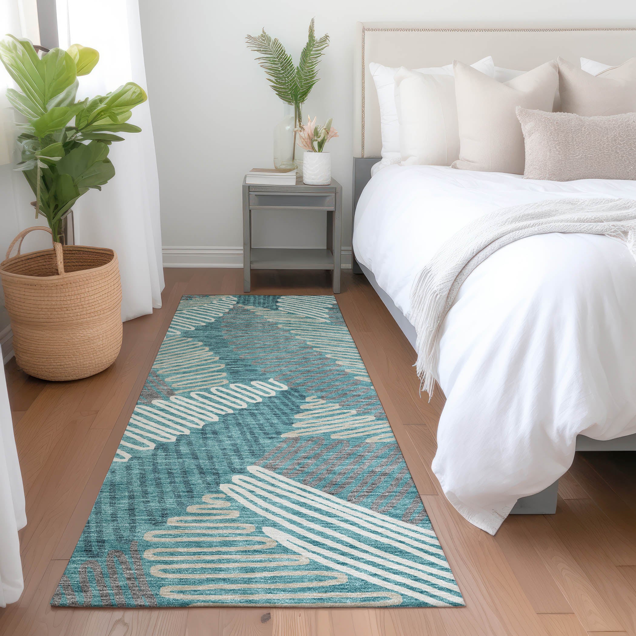 Istanbul Machine Washable Transitional Teal Rug 2'3" x 7'6" #shape_Runner