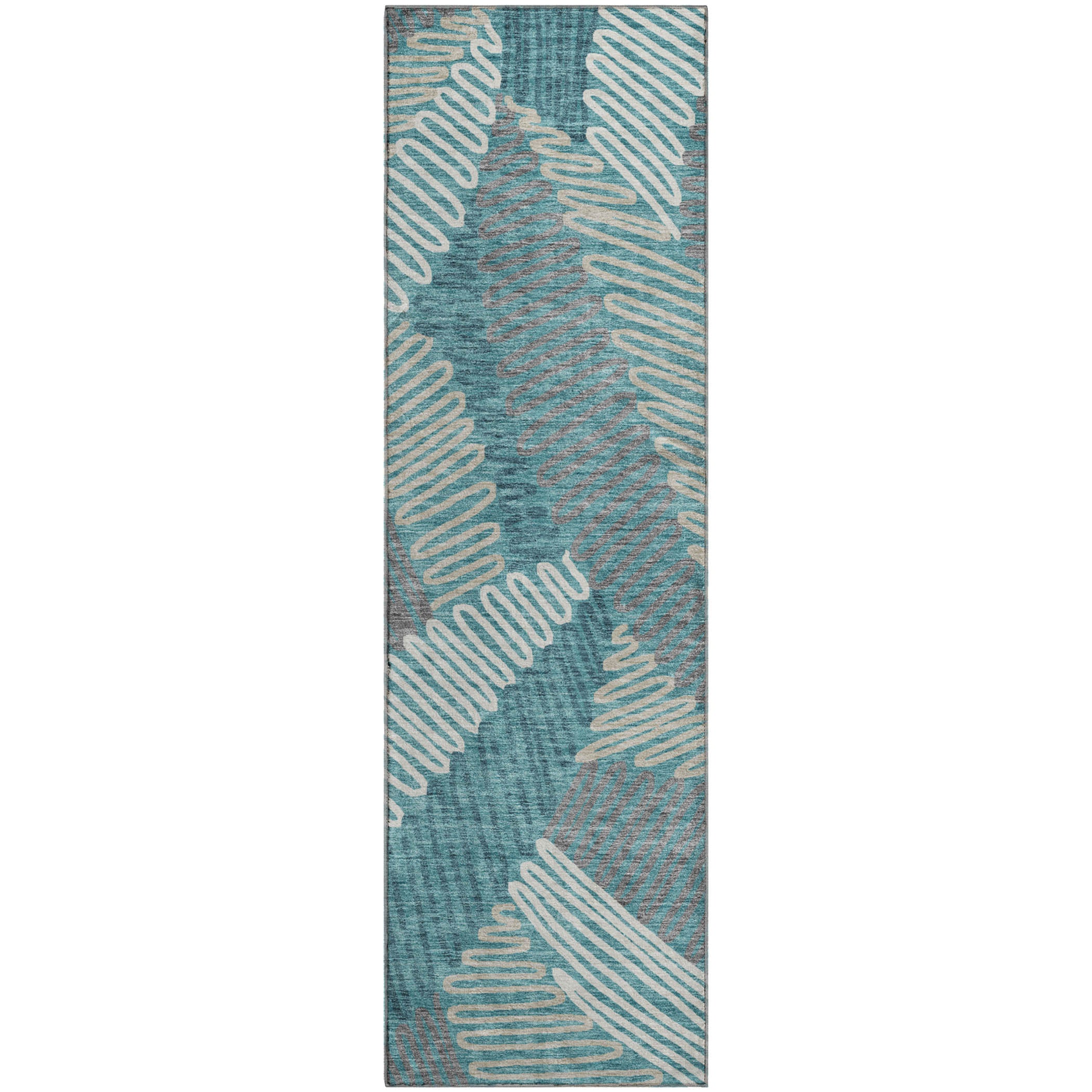 Istanbul Machine Washable Transitional Teal Rug 2'3" x 7'6" #shape_Runner