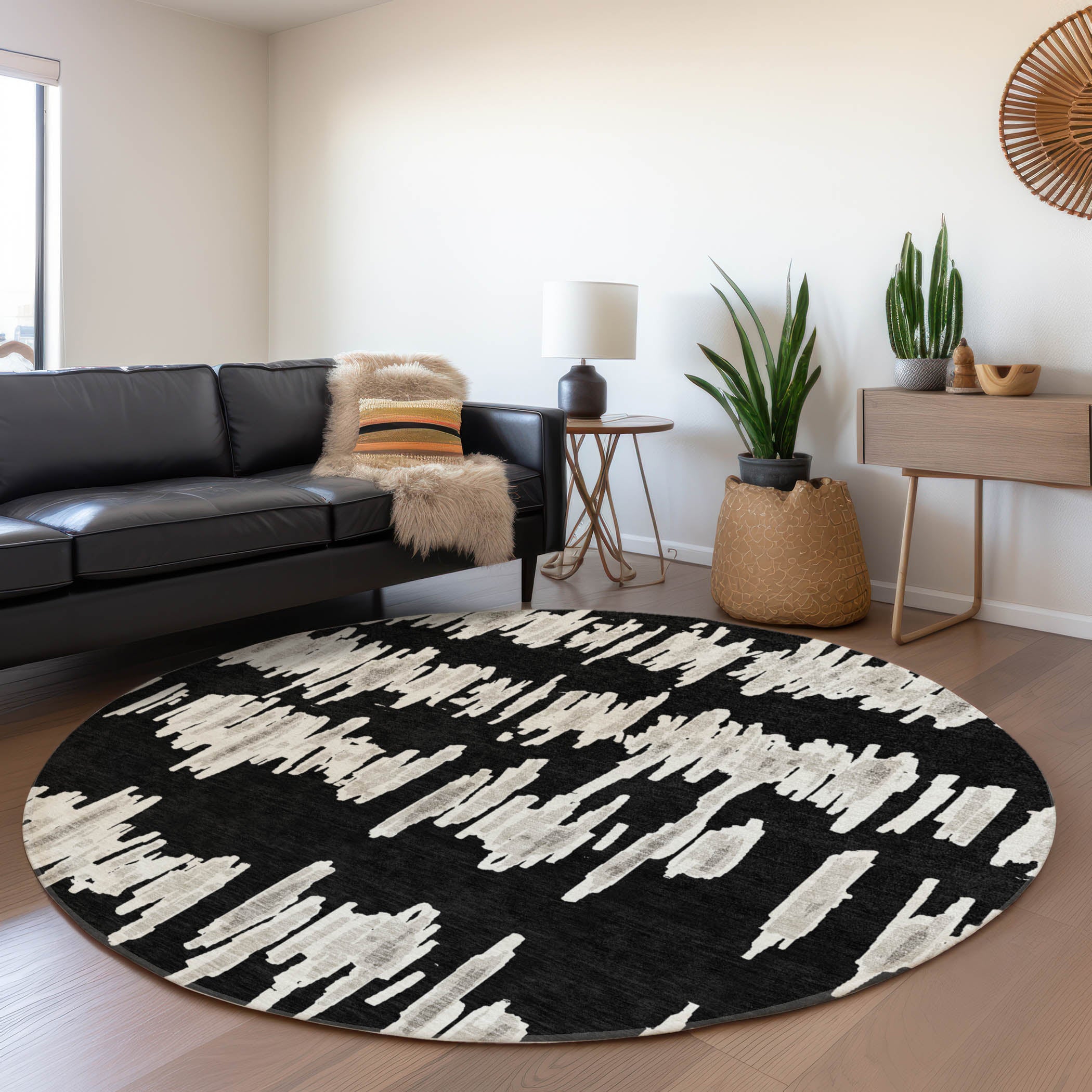 Dubrovnik Machine Washable Transitional Black Rug 8' x 8' #shape_Round