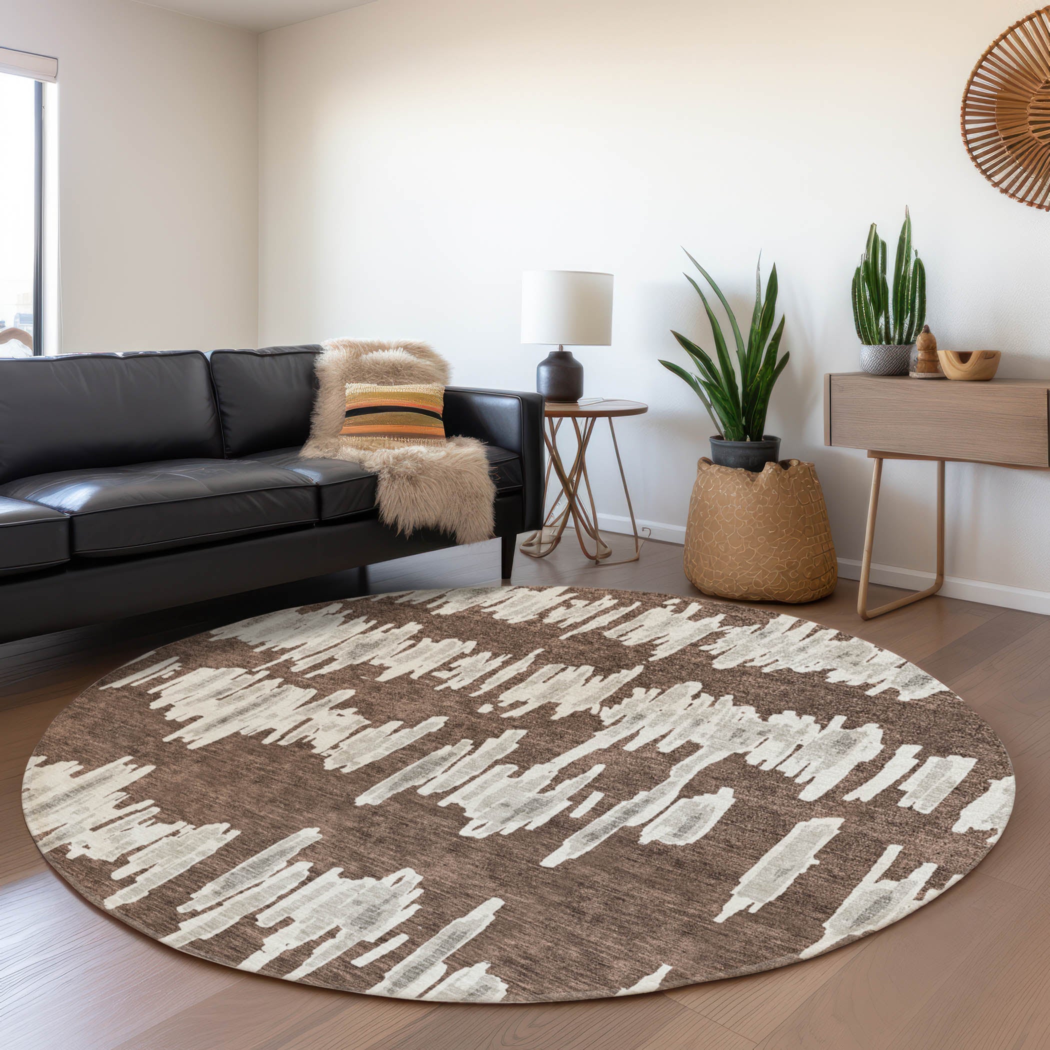 Dubrovnik Machine Washable Transitional Brown Rug 8' x 8' #shape_Round