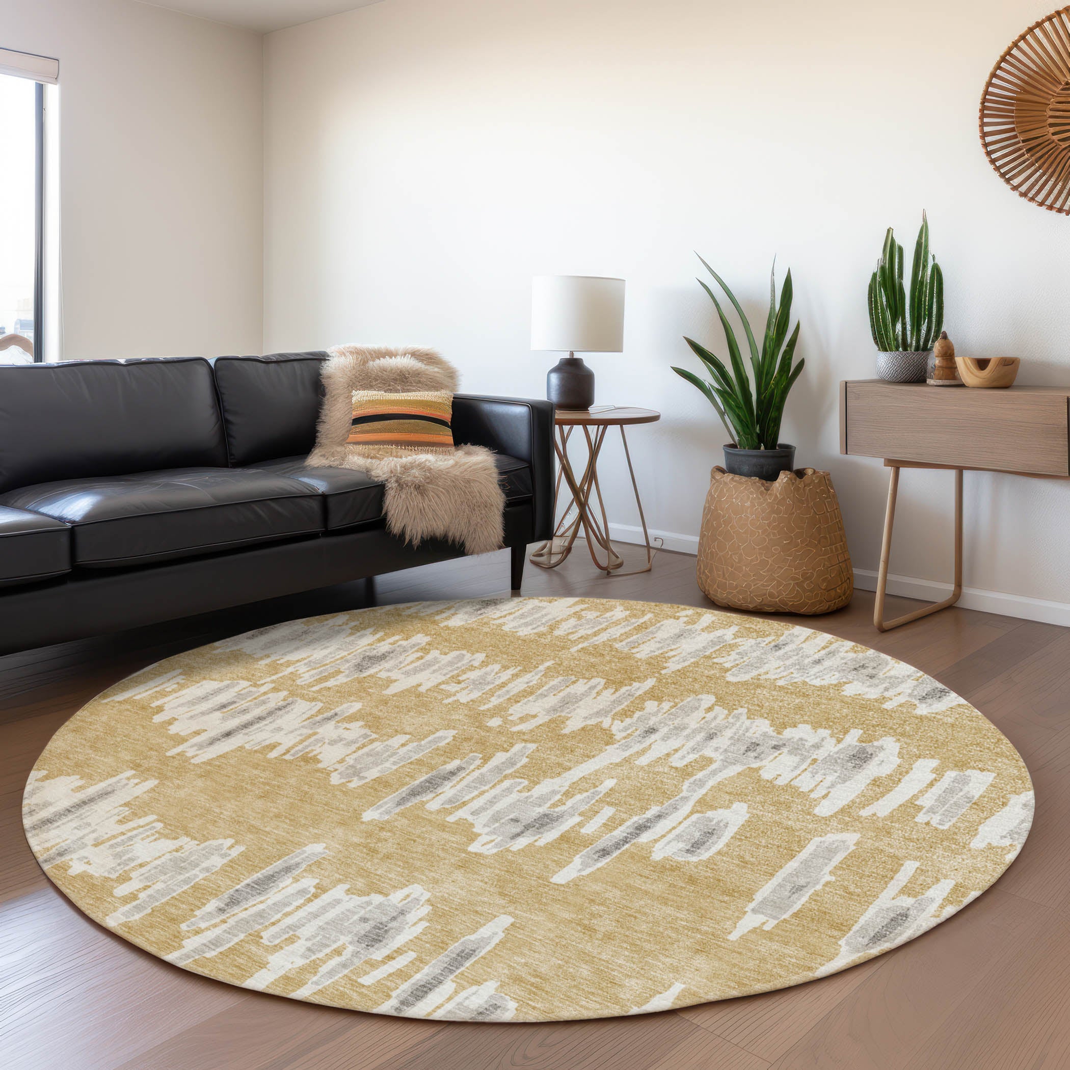 Dubrovnik Machine Washable Transitional Gold Rug 8' x 8' #shape_Round