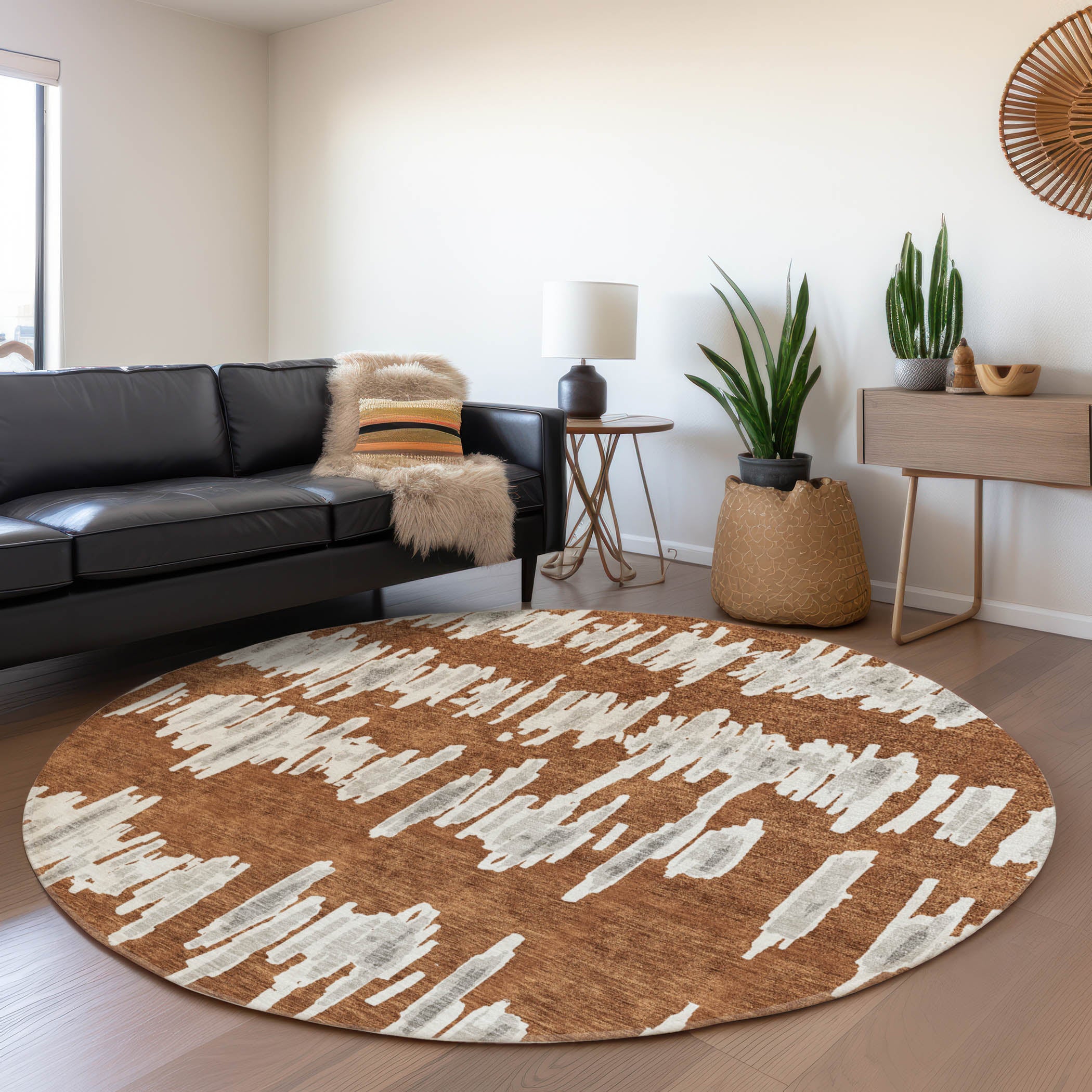 Dubrovnik Machine Washable Transitional Paprika Orange Rug 8' x 8' #shape_Round