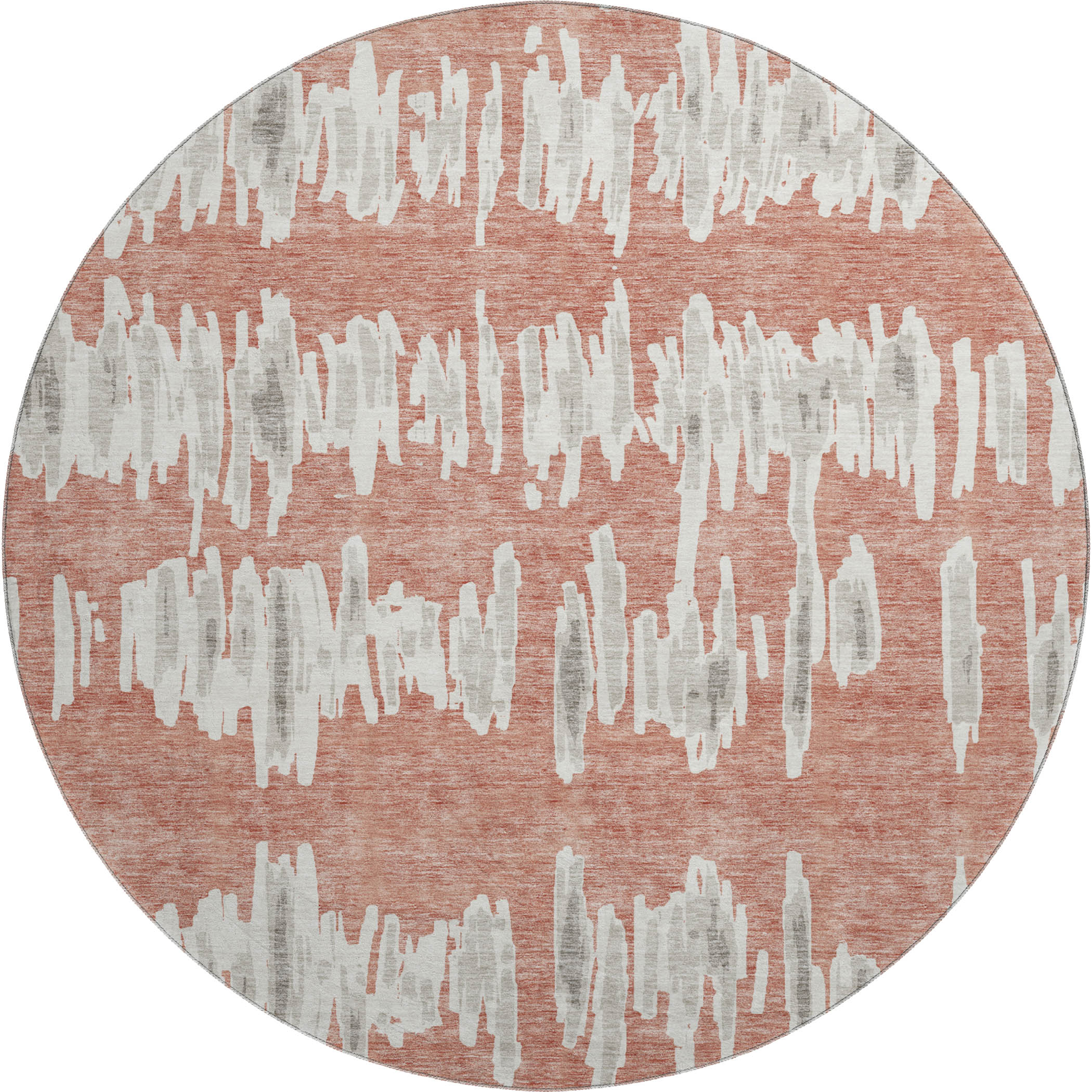 Dubrovnik Machine Washable Transitional Salmon Orange Rug 8' x 8' #shape_Round